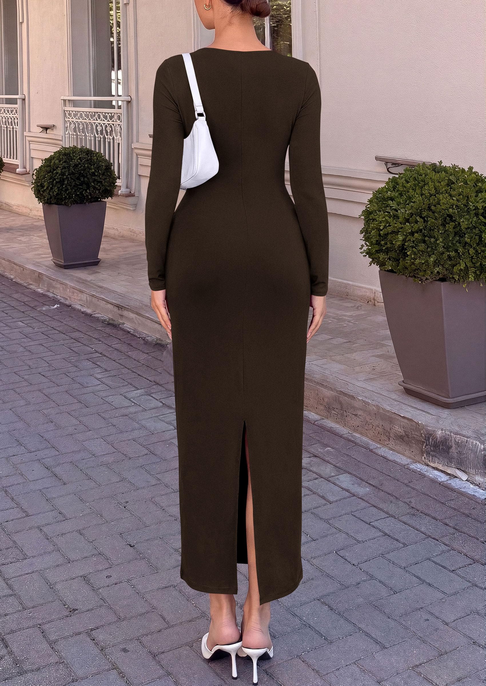 Women Fall Wedding Guest Dresses Formal Long Sleeve Maxi Dress