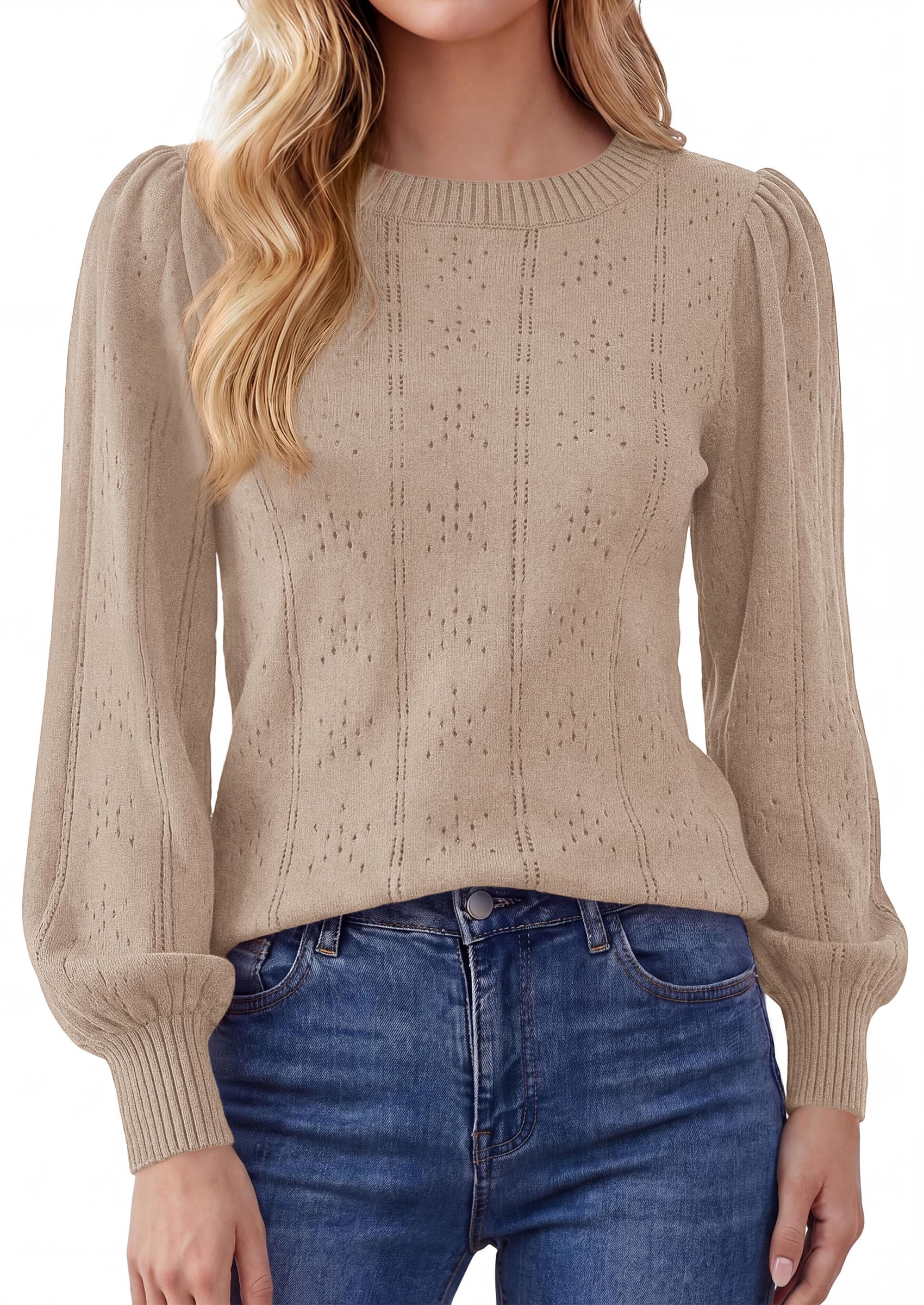 Women Fall Fashion Hollow Out Holiday Sweaters Light Khaki,S