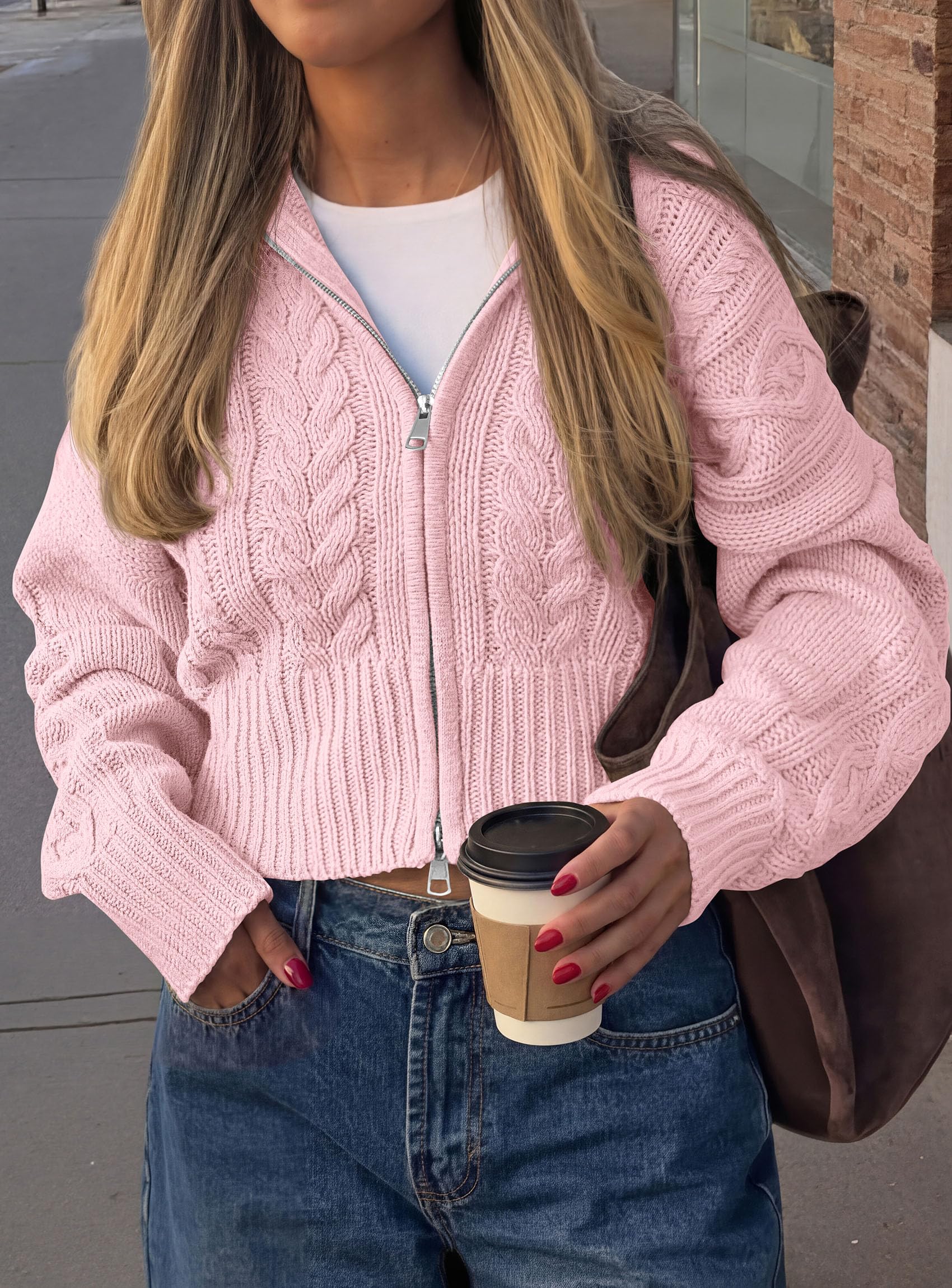 Women's Zip Up Cardigan Sweaters Cropped Jackets Fall Outfits