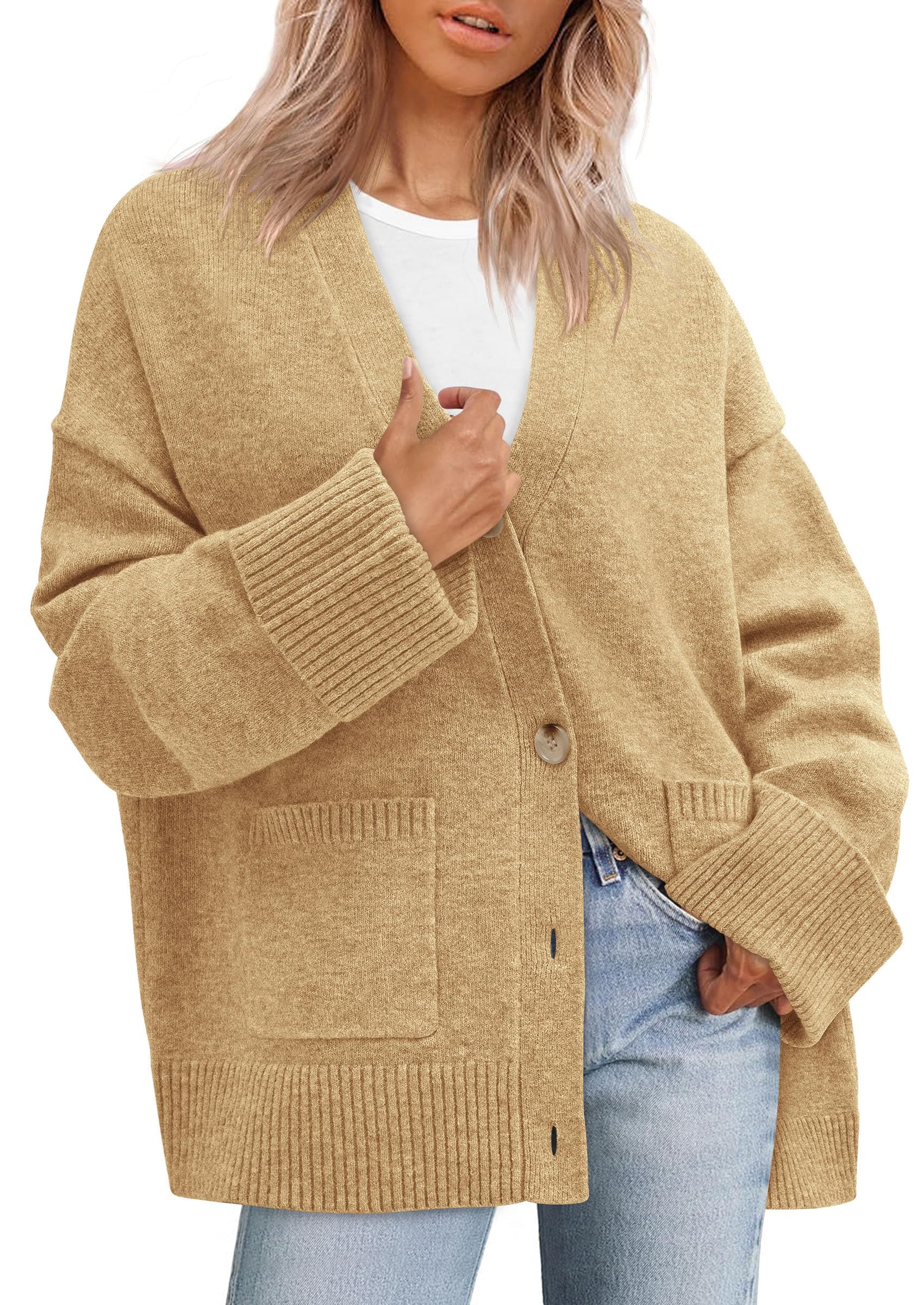 Women's Winter Oversized Cardigan Sweaters (Khaki,S)