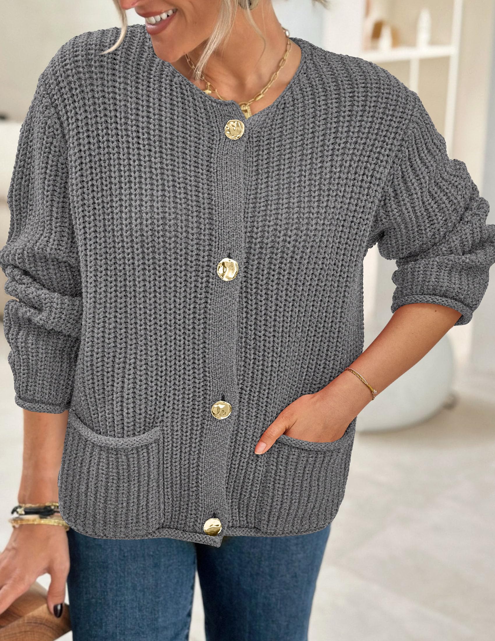 Women Oversized Cardigan Sweaters 2026 Fall Outfits,Grey