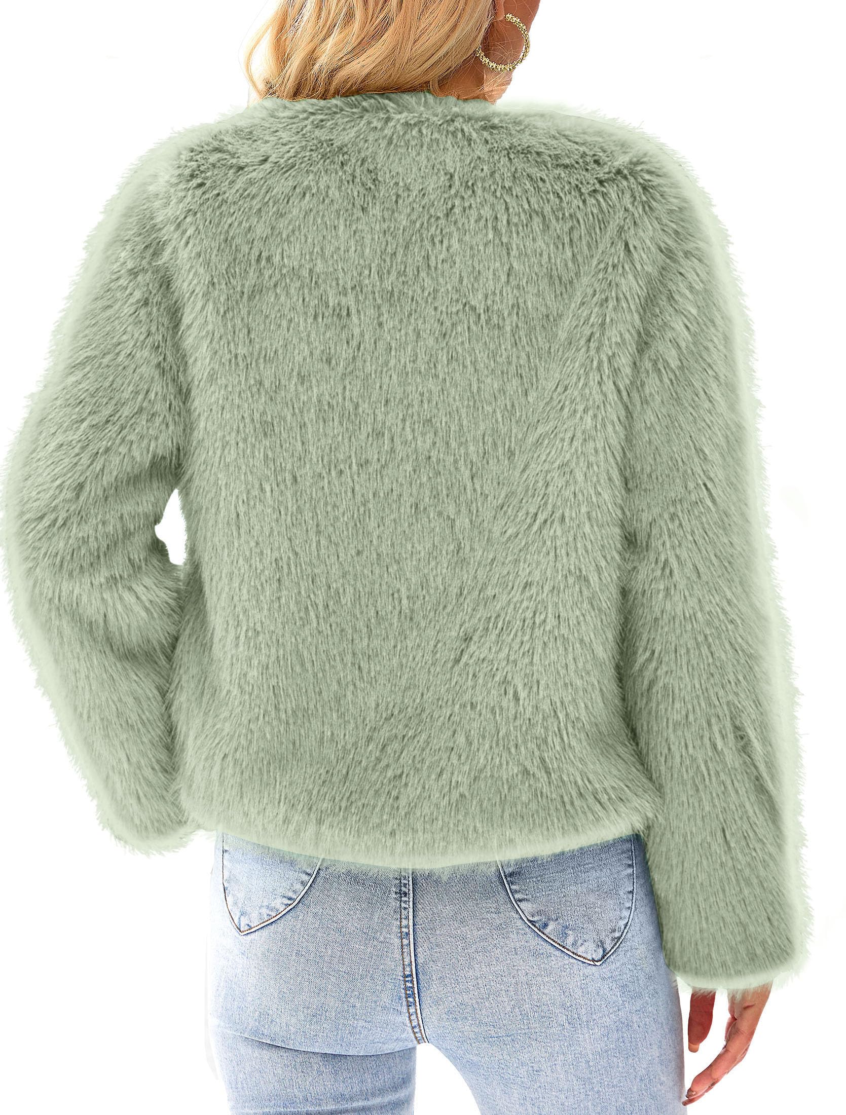 Women's Winter Cropped Faux Fur Coats(Bean Green,Small)