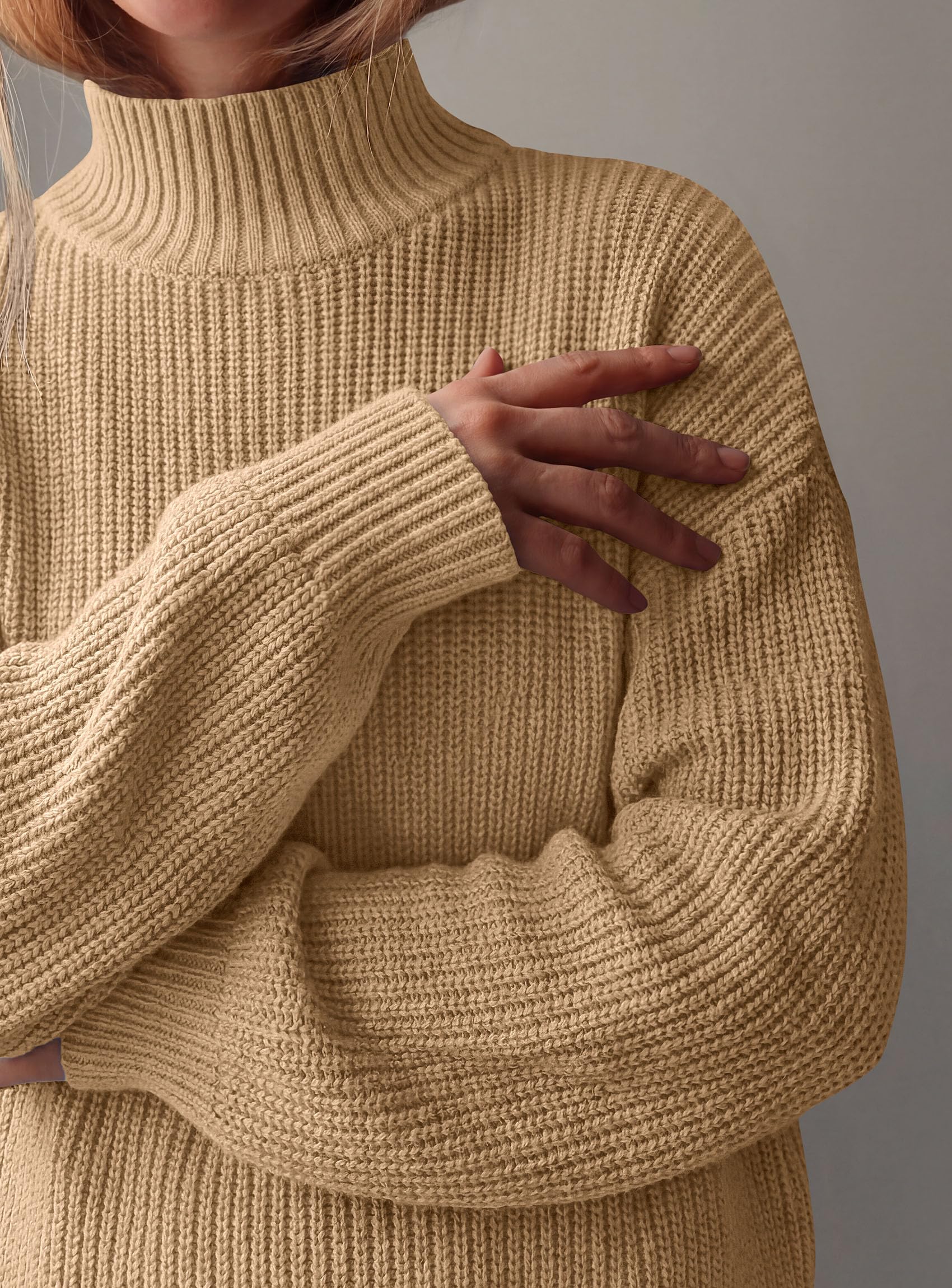 Women's Chunky Knit Fall Mock Turtleneck Pullover Sweaters