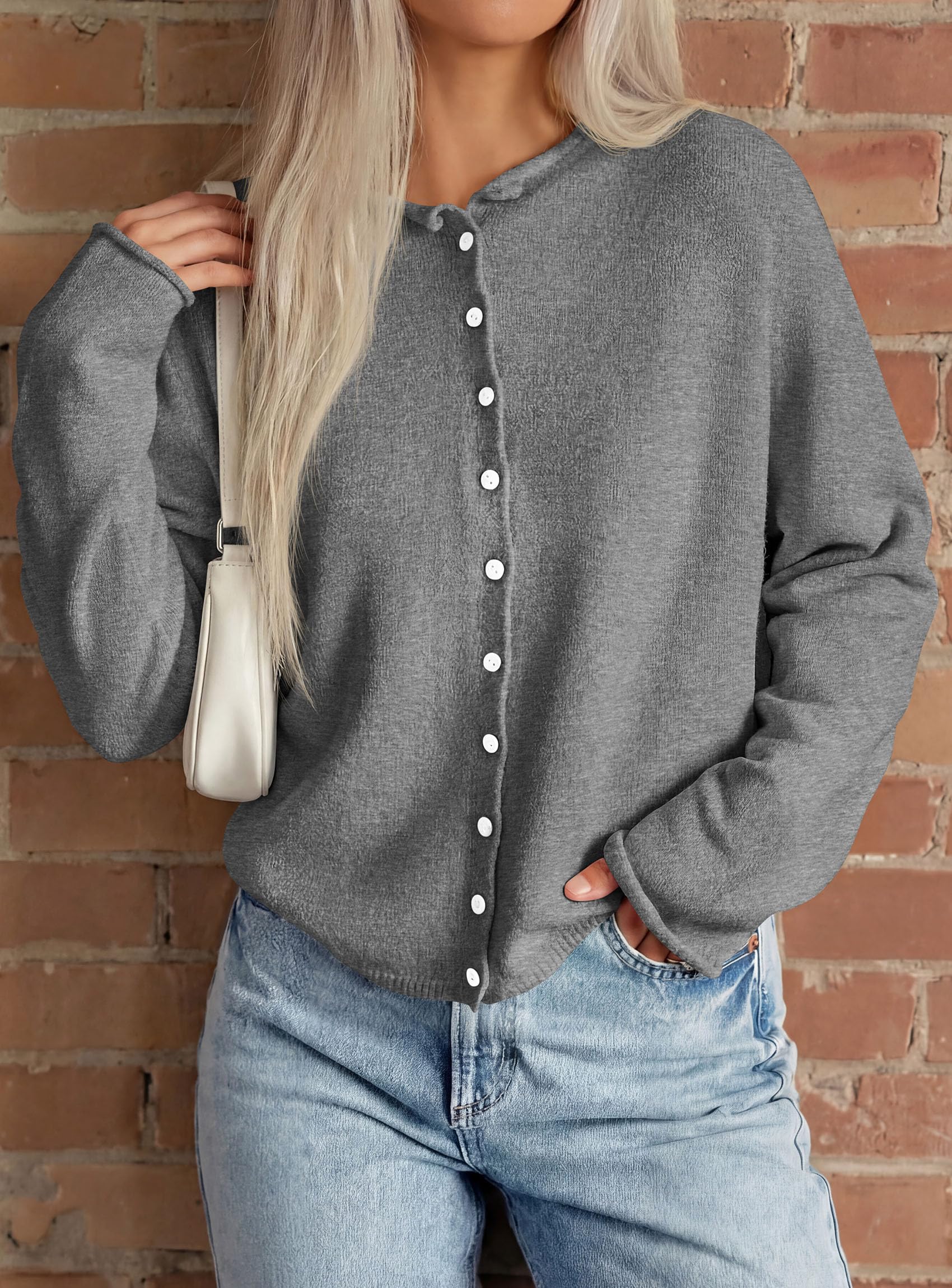Button Up Cardigan for Women Knit Oversized Fall Sweaters Grey