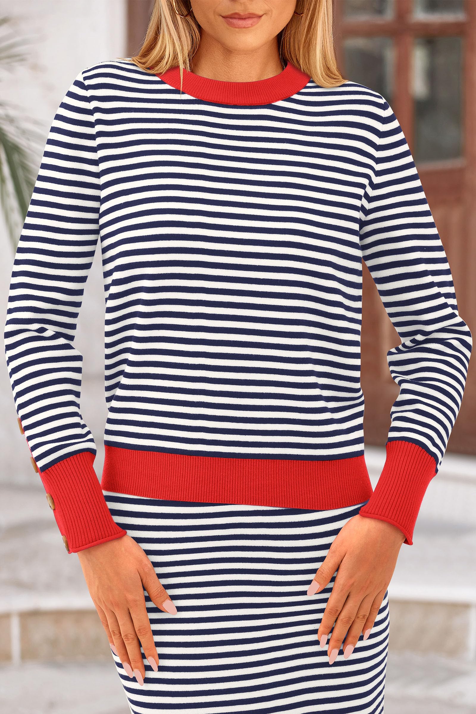 Women's 2 Piece Striped Sweater Skirt Set Fall Matching Sets