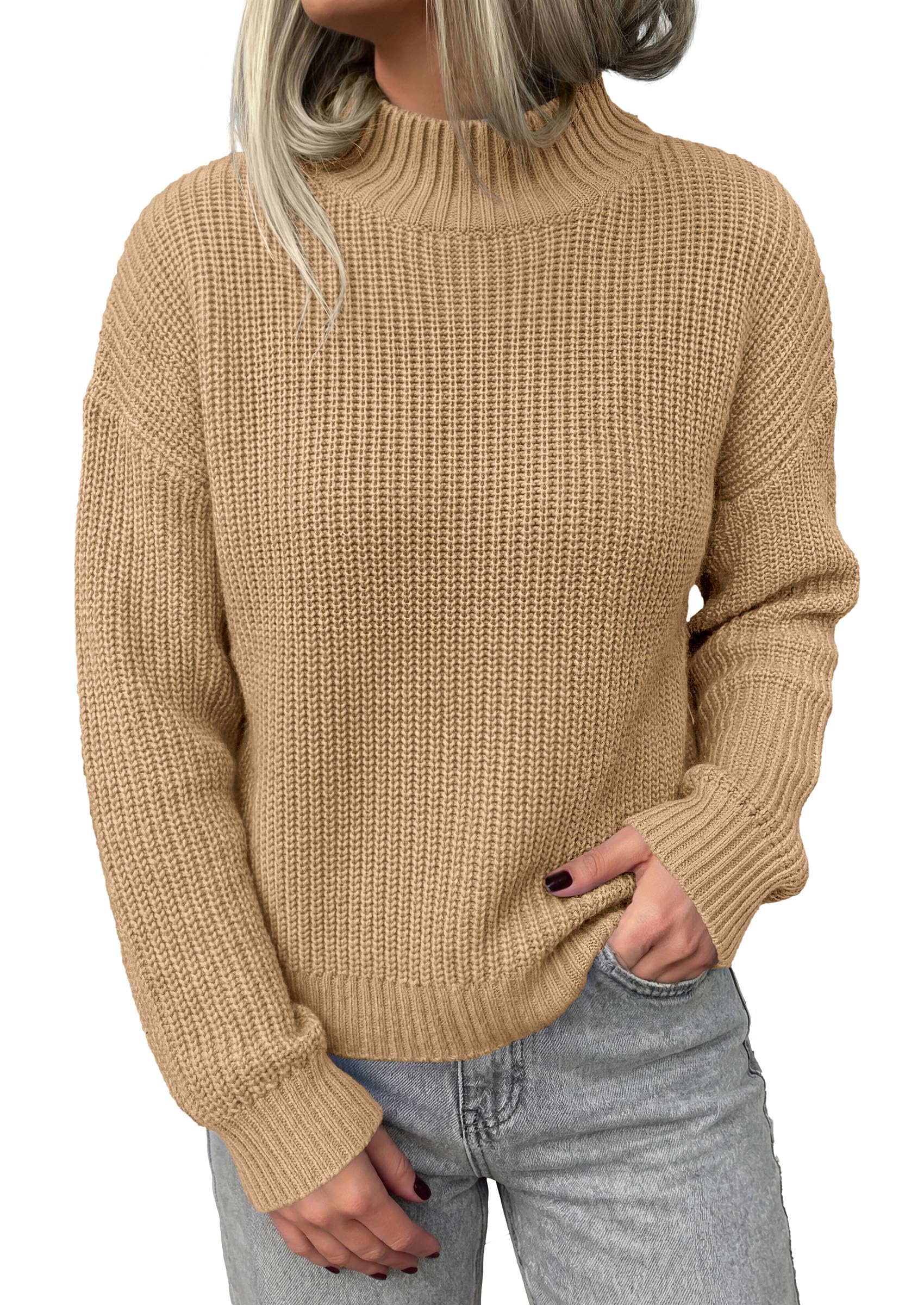 Women's Chunky Knit Fall Mock Turtleneck Pullover Sweaters