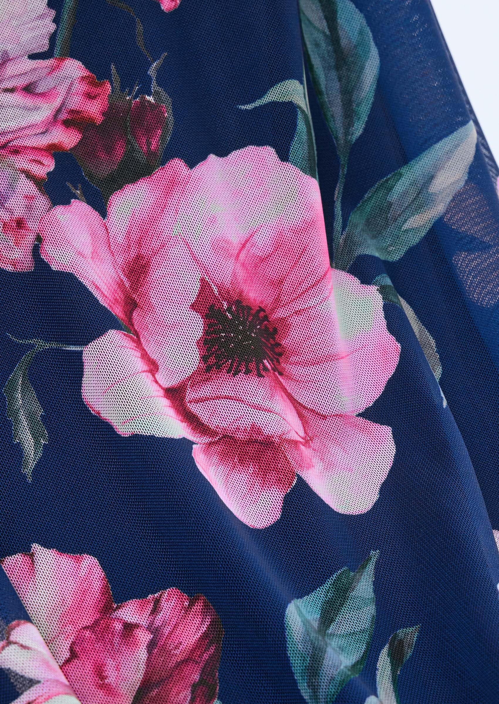 Women's Floral Mesh Midi Dress,Floral Blue Pink,S