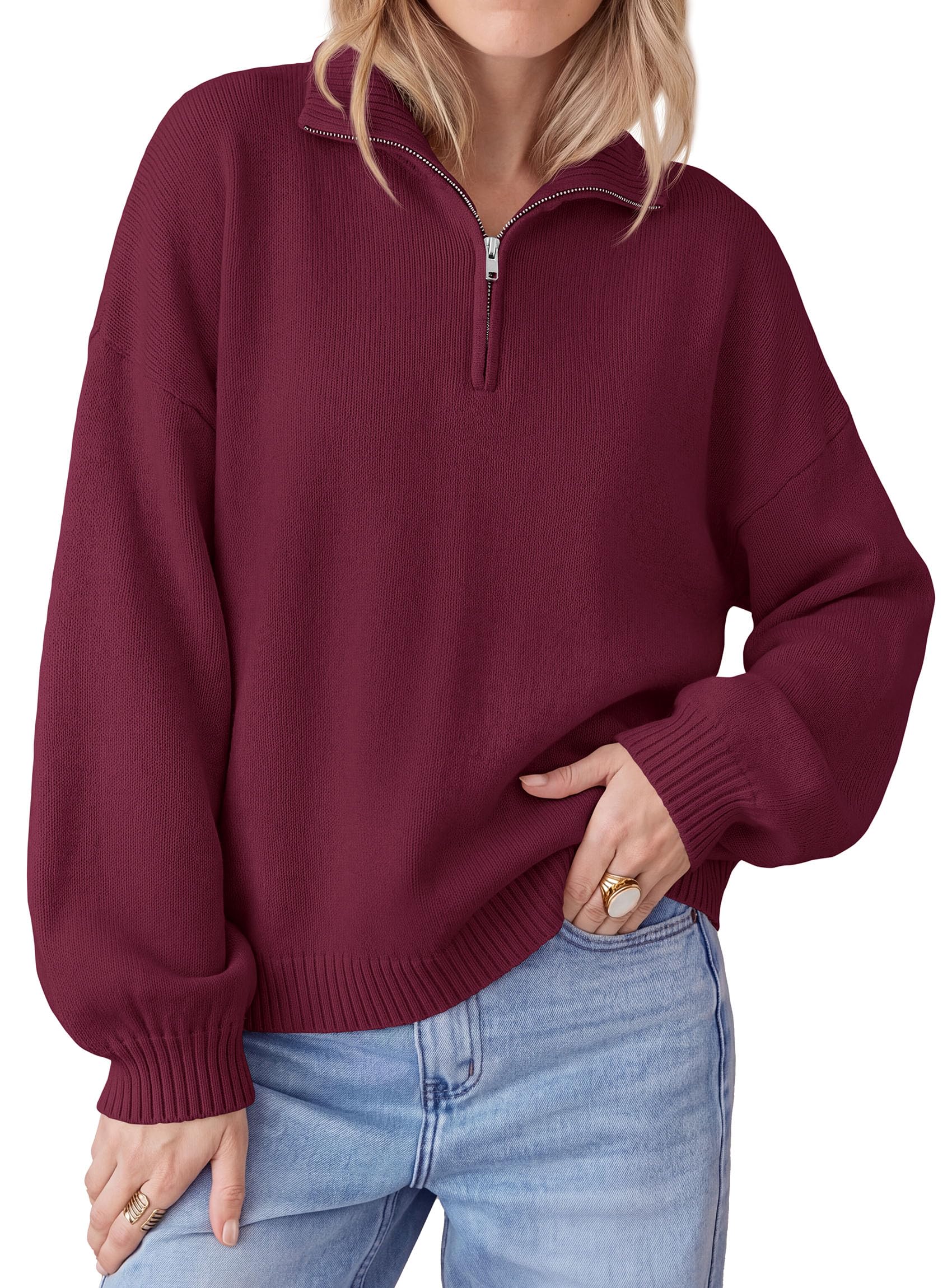 Women's Sweaters Oversized Quarter Zip Pullover Fall Outfits