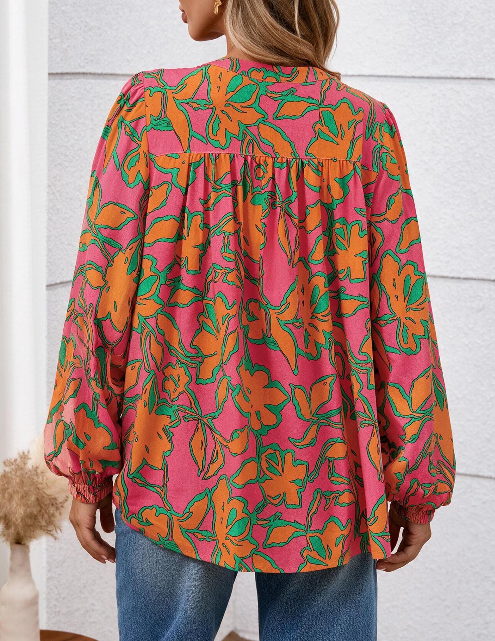 Women's Boho Tops Fall Long Sleeve Button Down Floral Blouses