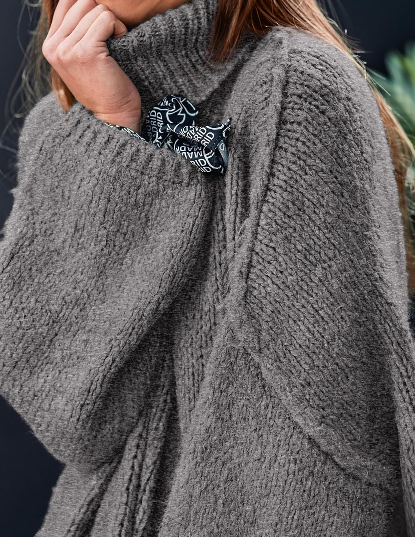 Womens Turtleneck Long Sleeve Oversized Sweaters,Grey,S