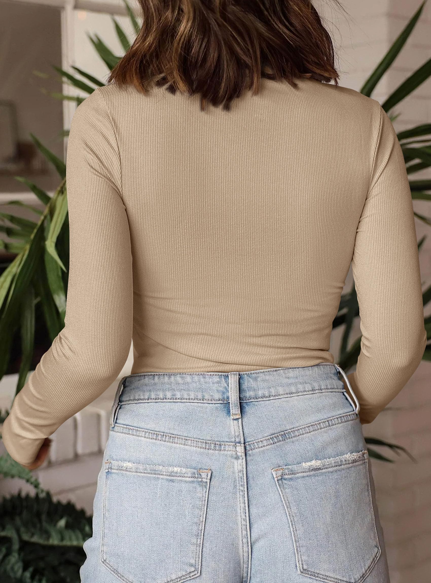 Womens Mock Turtleneck Fall Long Sleeve Shirts,Apricot,XS