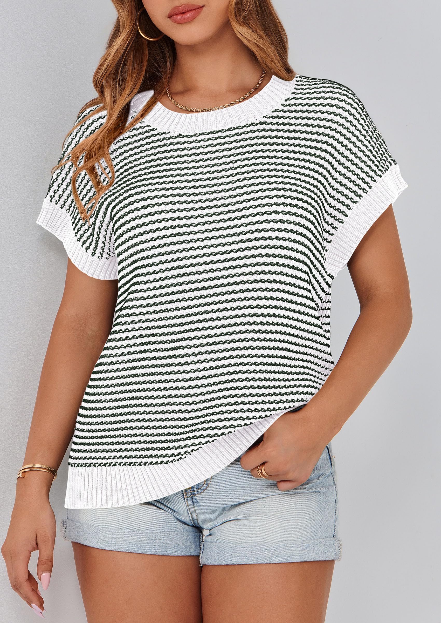 Women's Striped Short Sleeve Sweater Vest