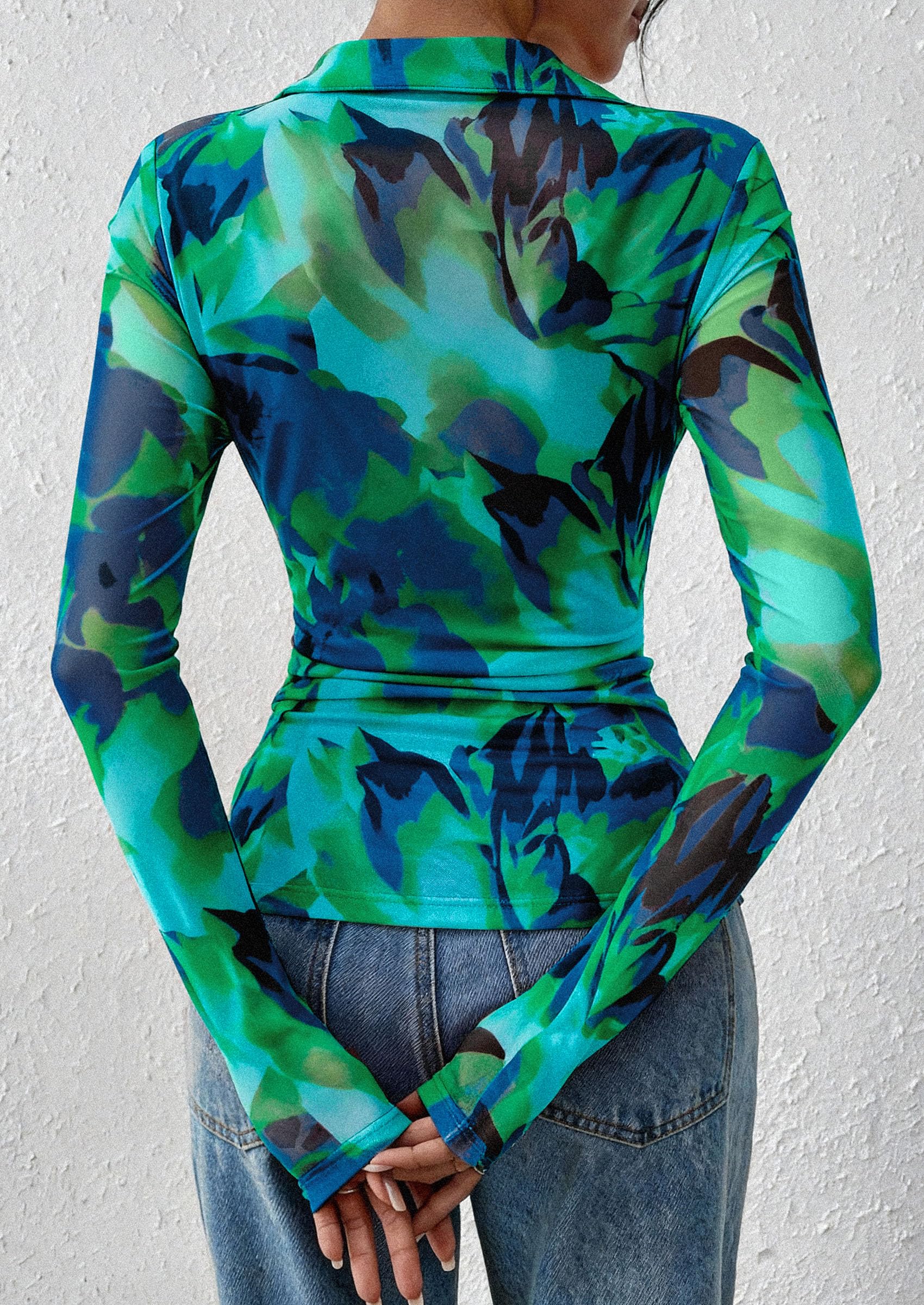 Women's Button Down Shirts Boho Mesh Floral Going Out Tops