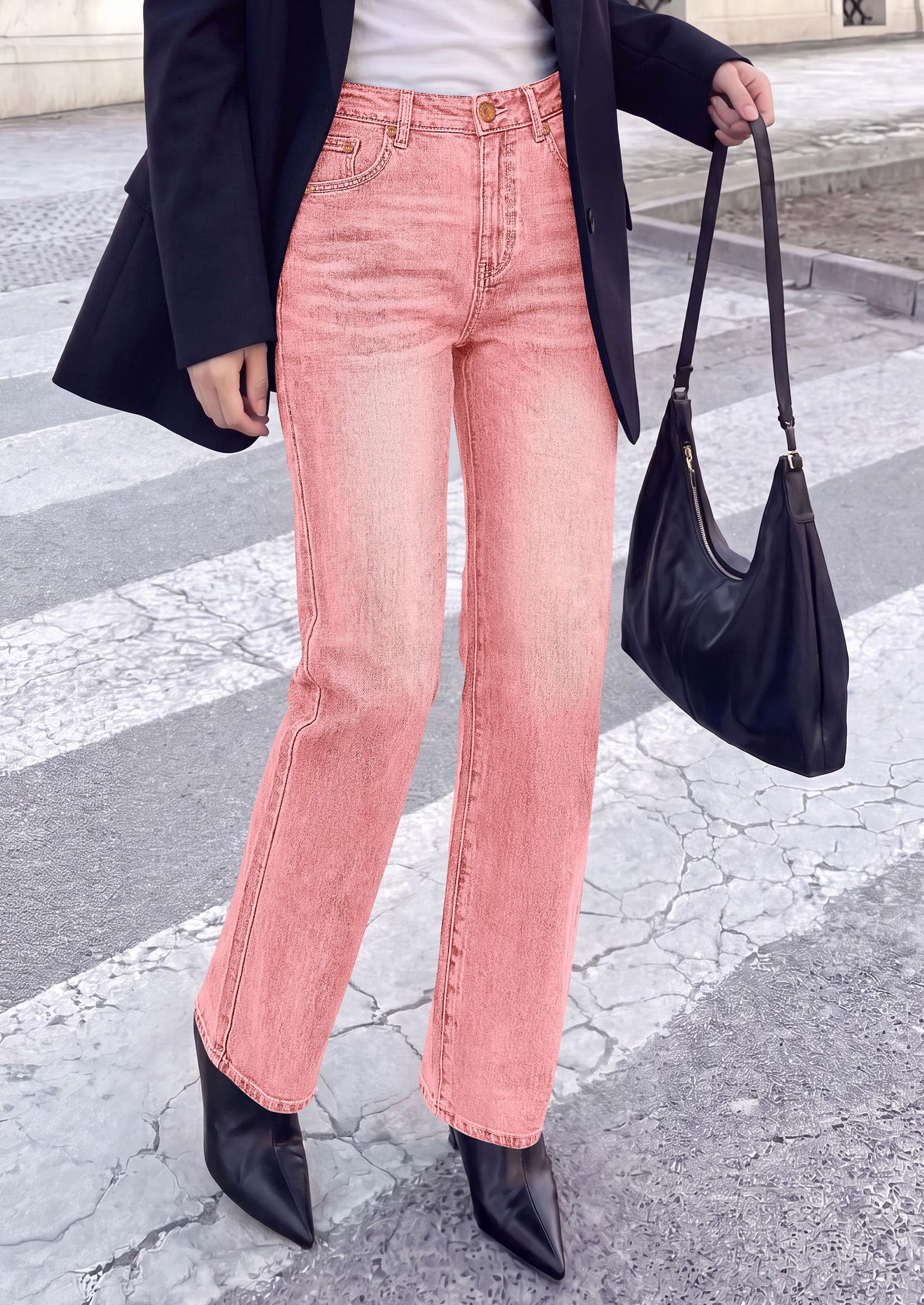 Womens Jeans Straight Leg Stretchy Relaxed Fit Wide Leg Jean