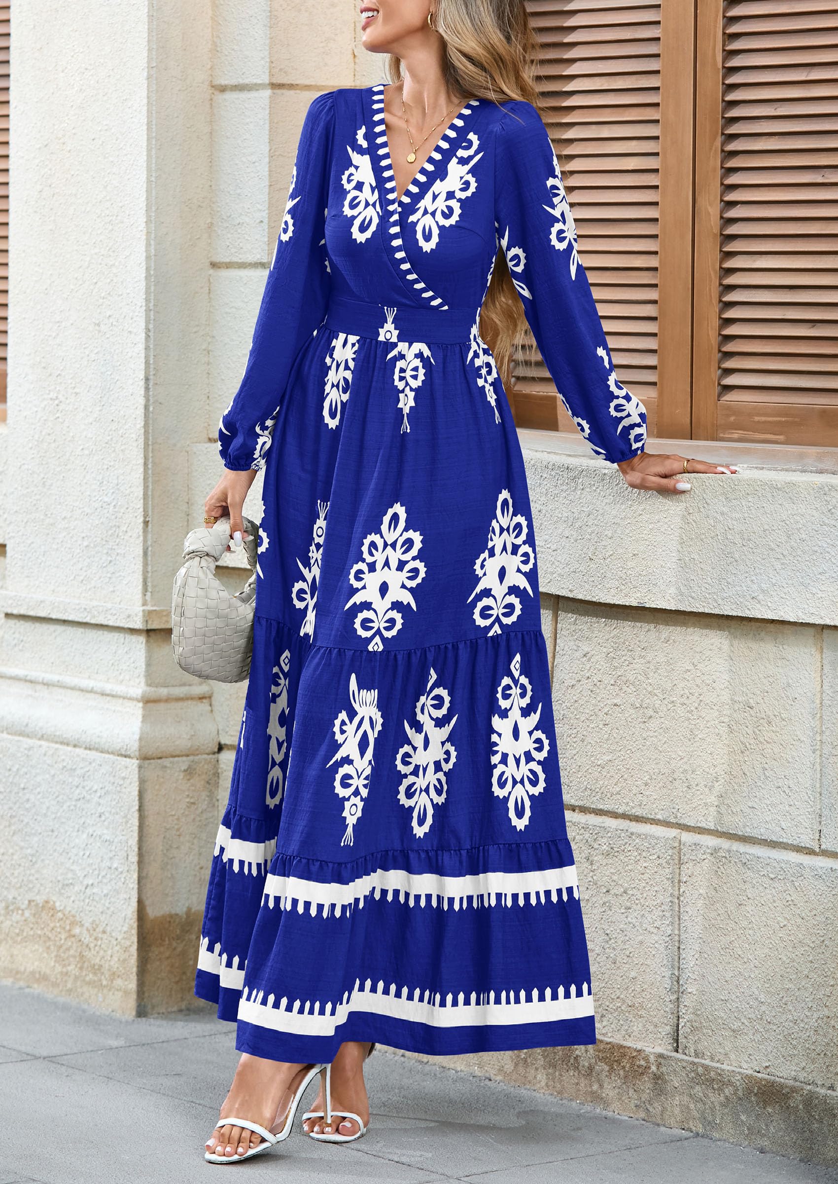 Women's Long Sleeve Floral Boho Maxi Wedding Guest Dress