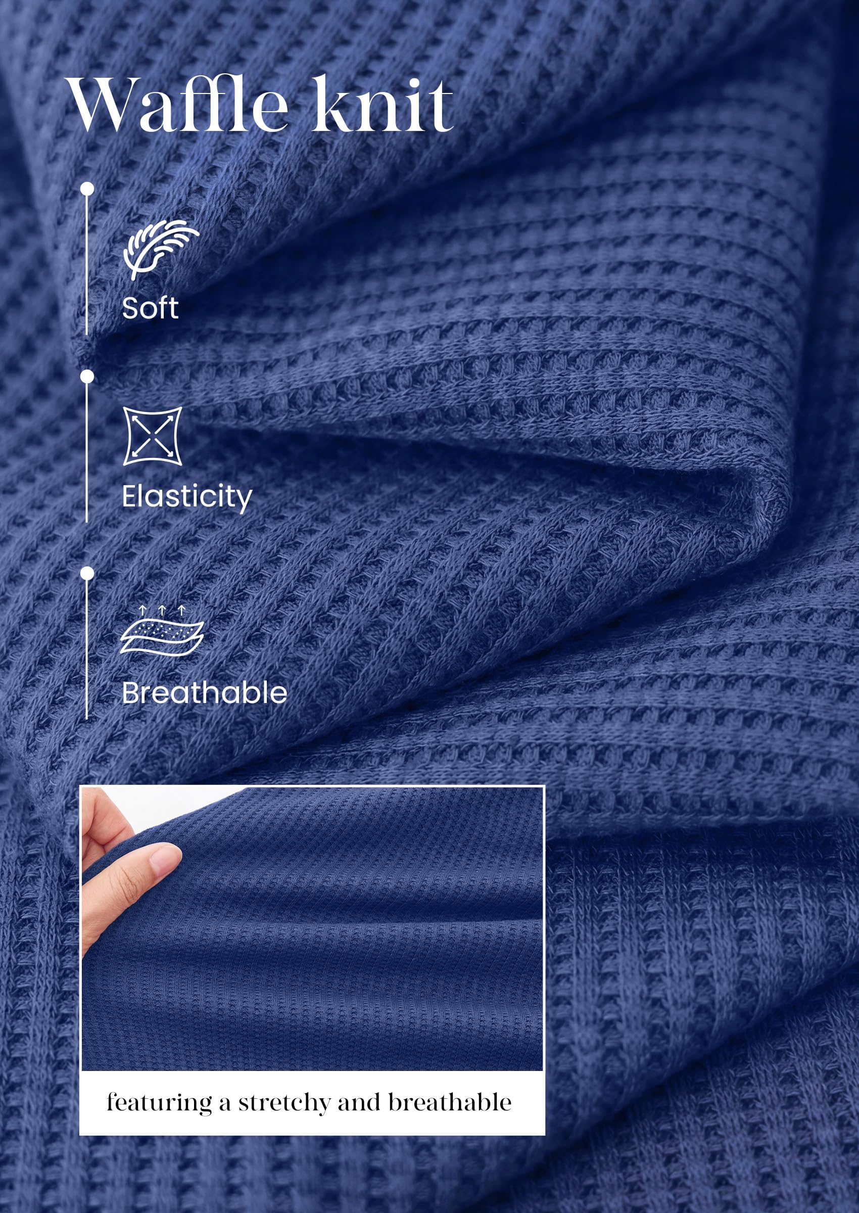 Long Sleeve Shirts for Women Waffle Knit Tops,Navy,S