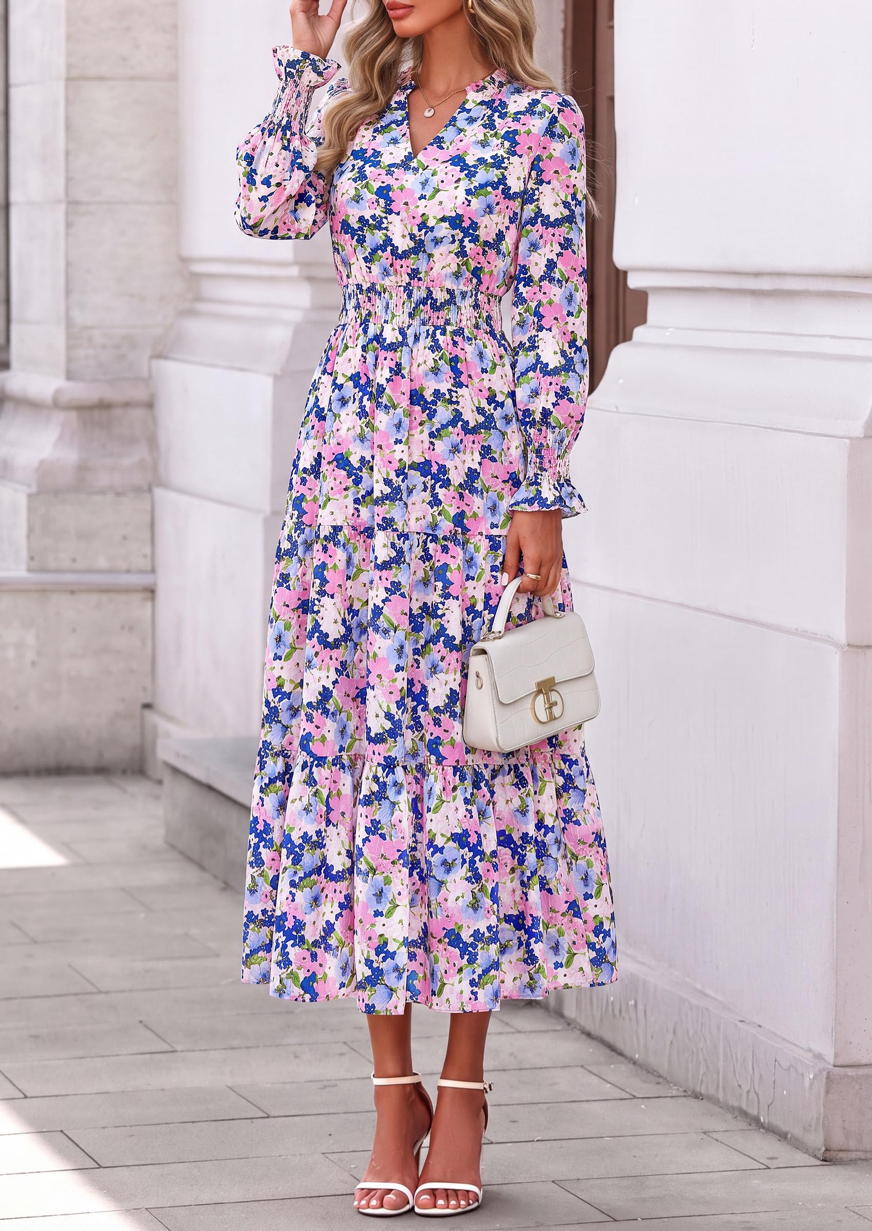 Women's Floral Maxi Dress Fall A Line Wedding Guest Dresses