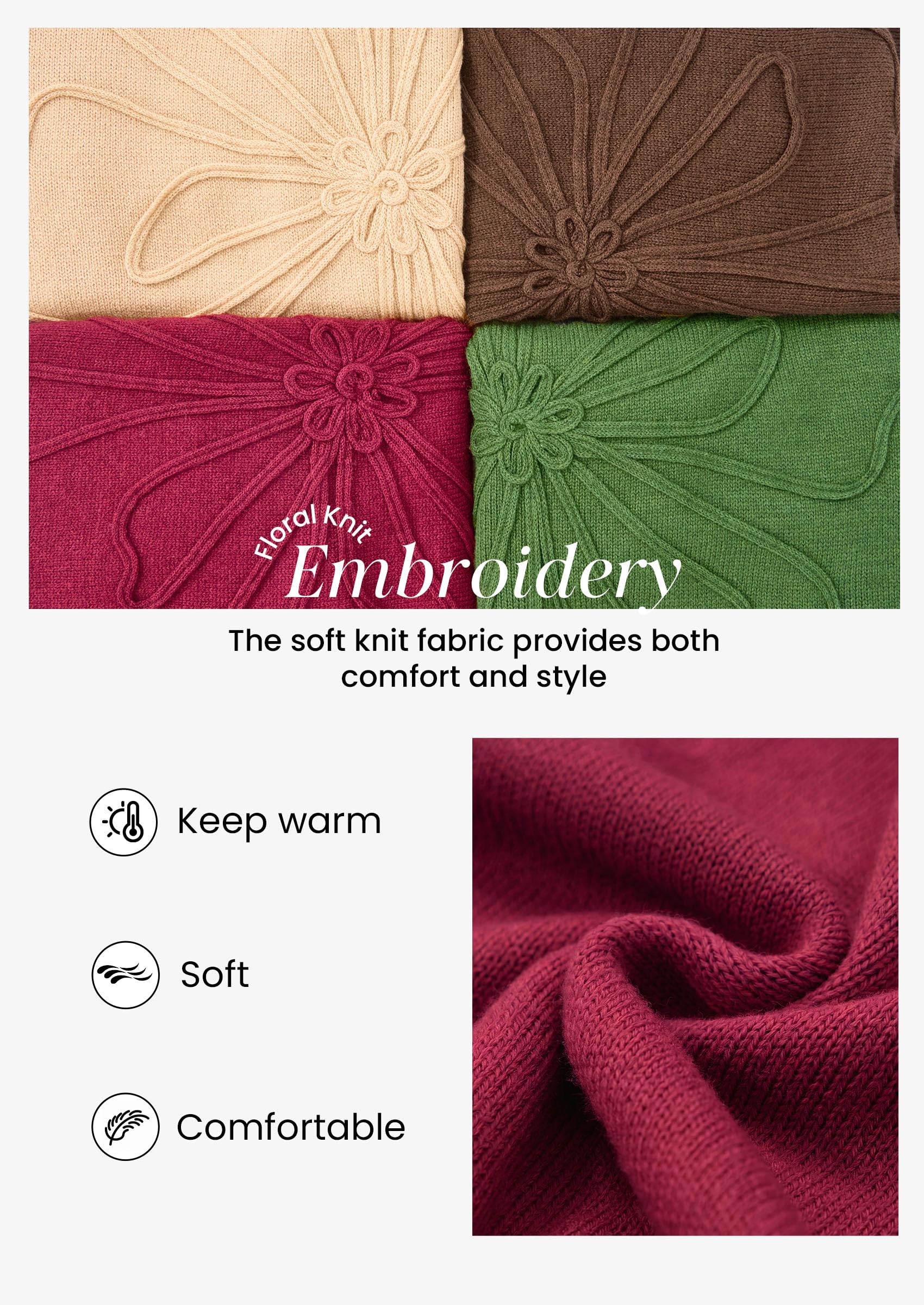 Sweaters for Women Fall Fashion Embroidered Floral Knit Tops