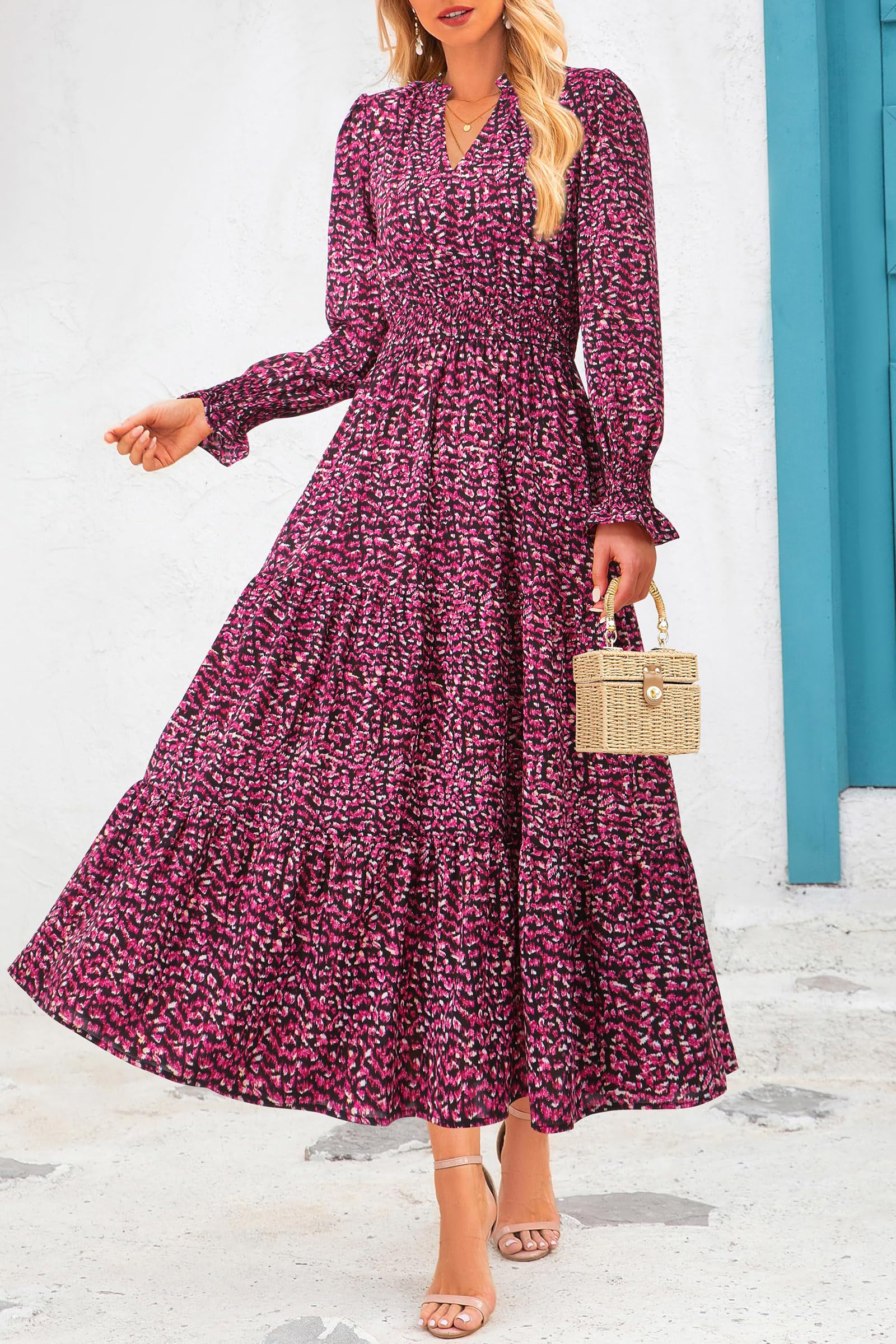 Women's Floral Maxi Dress Fall A Line Wedding Guest Dresses