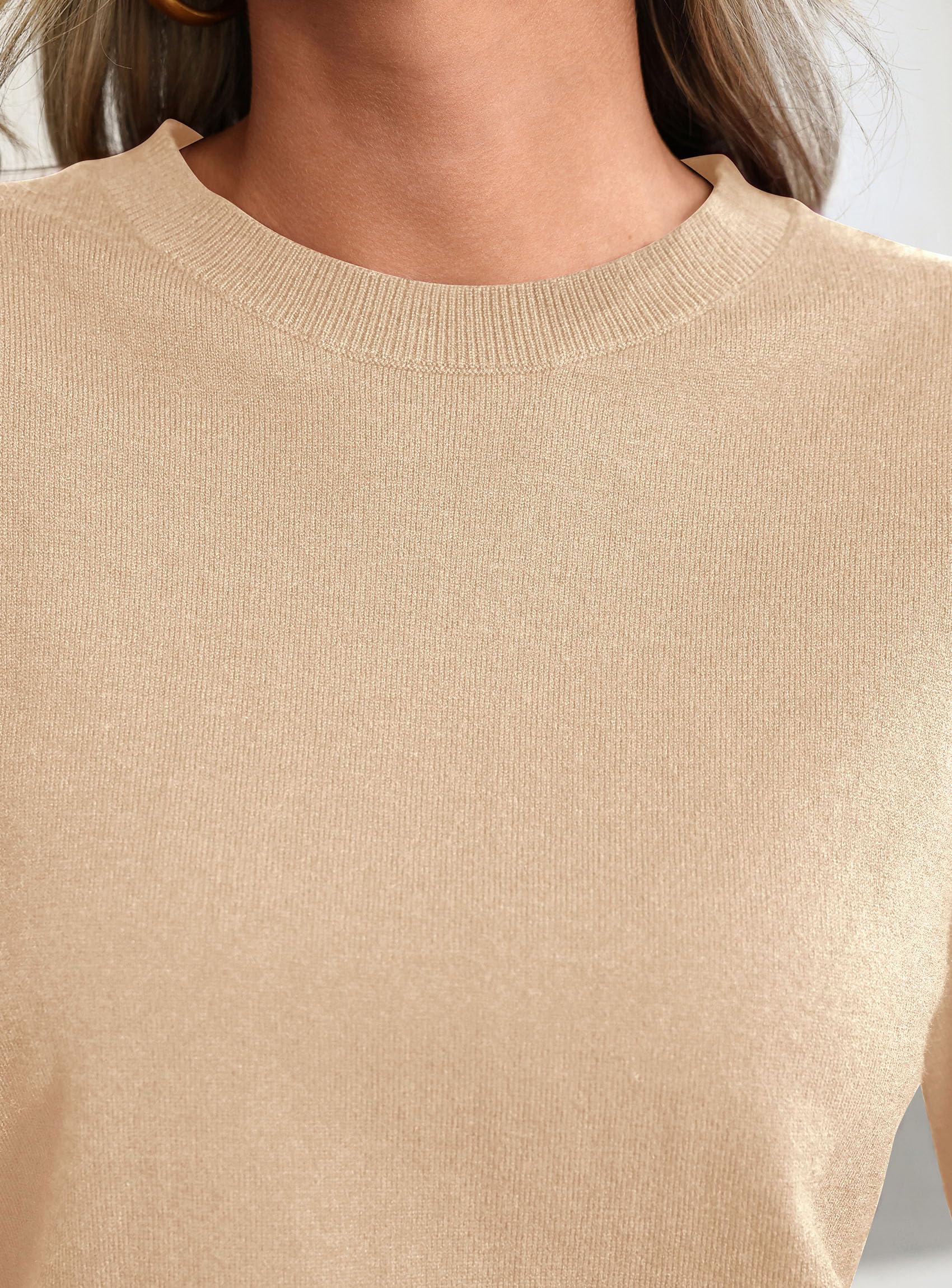 Womens Fall Basic Long Sleeve Sweater,Light Khaki,XS