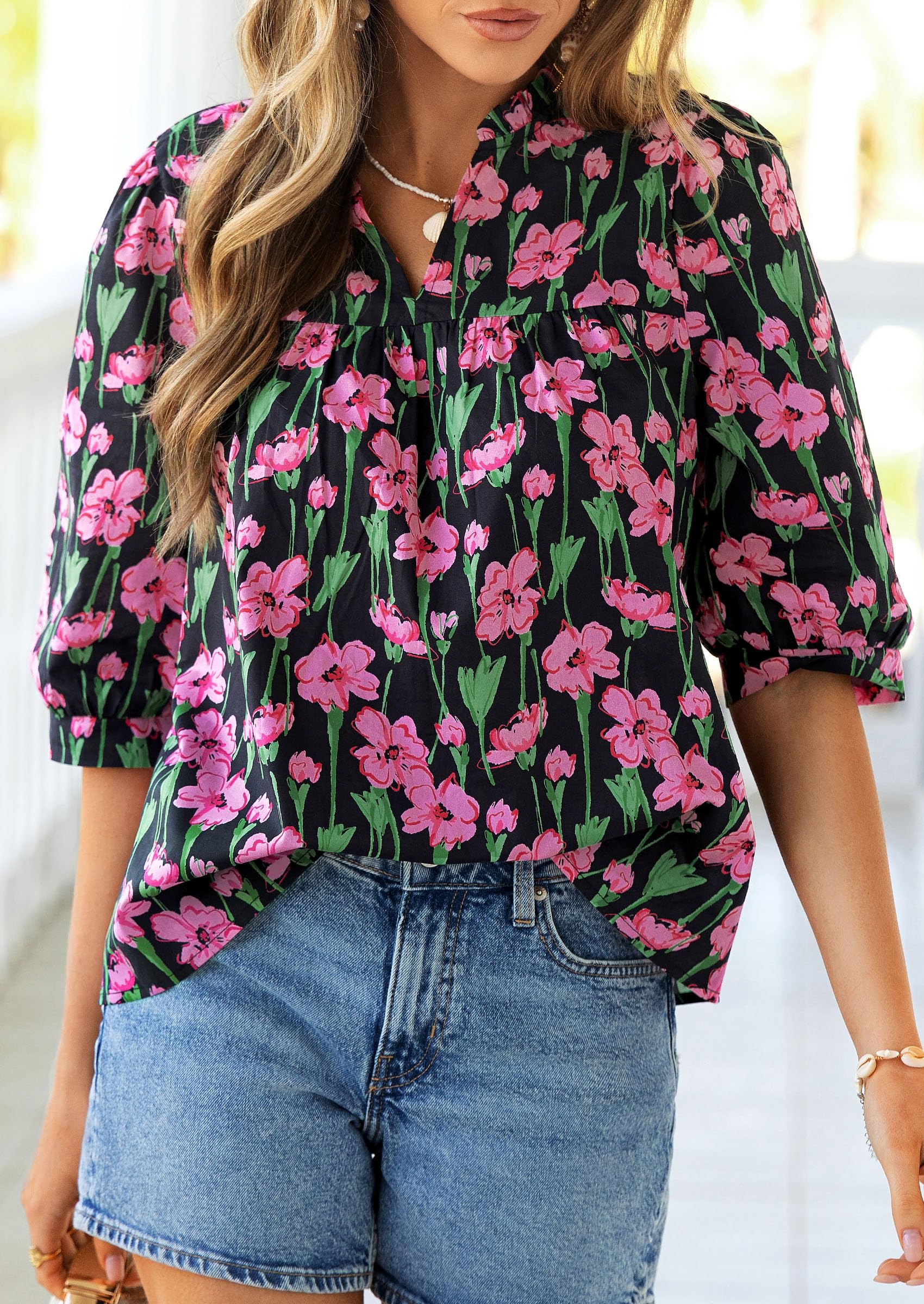 Women's Summer Floral Boho Dressy Casual Tops