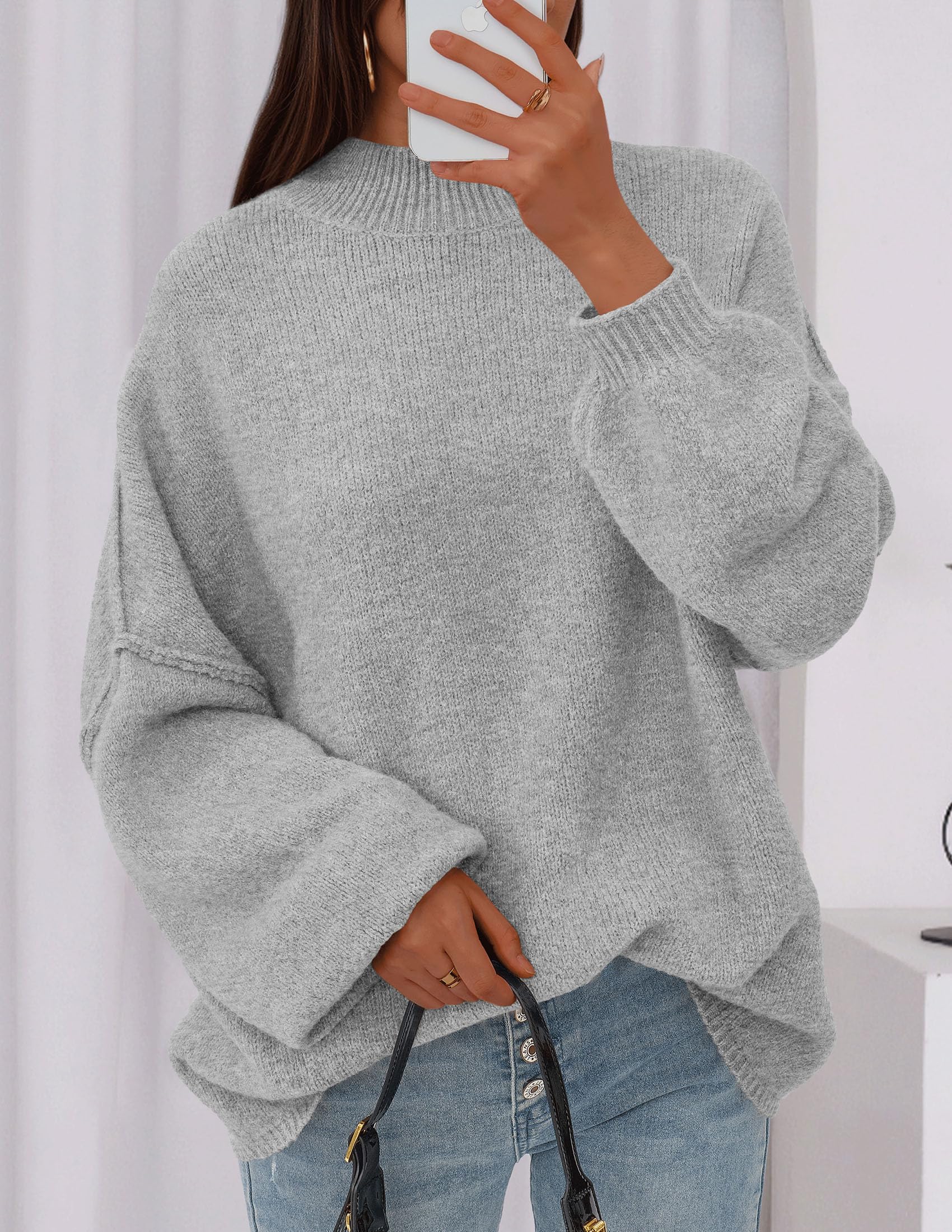 Women's Oversized Sweaters Fall Clothes (Light Grey,S)