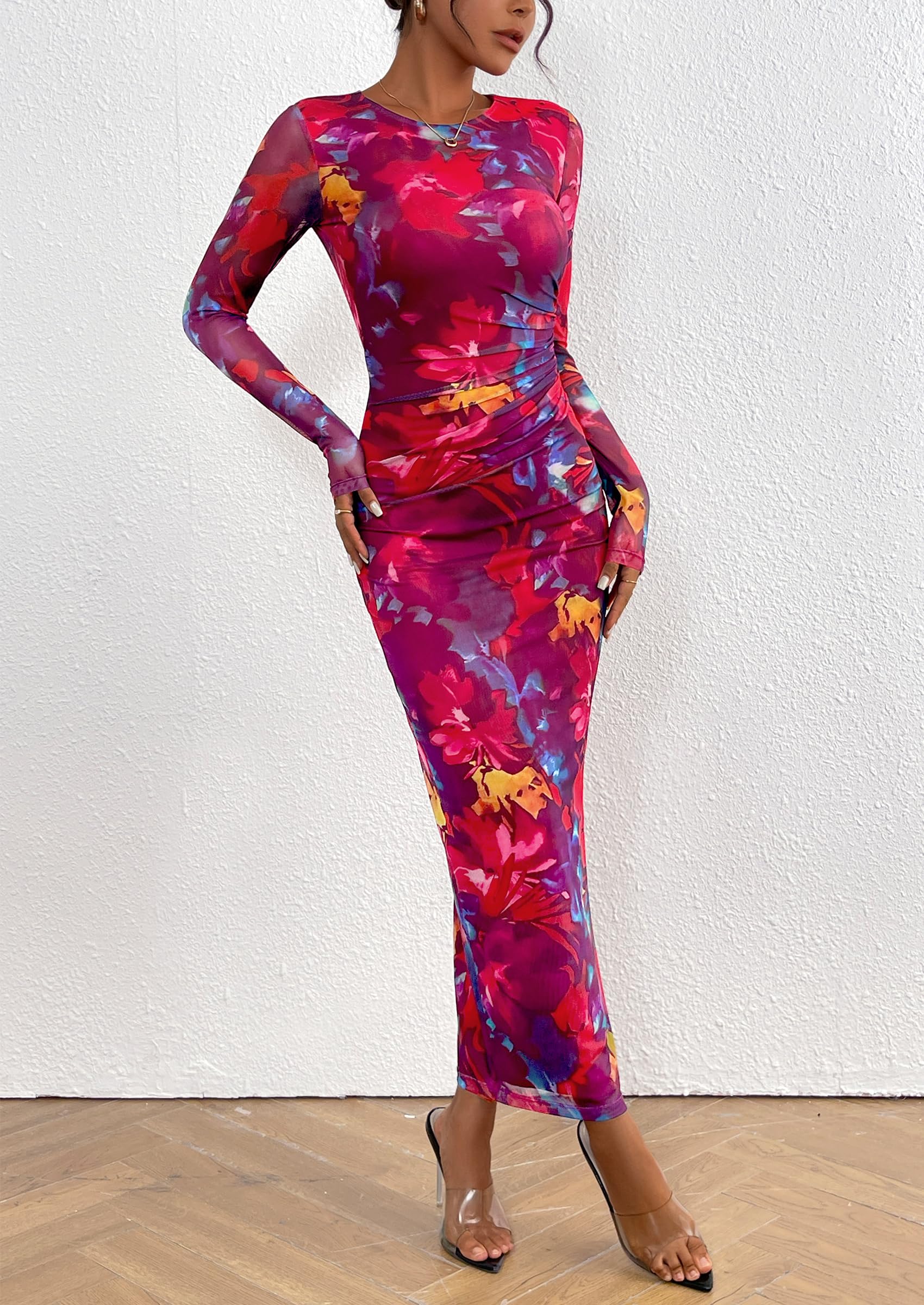 Women's Floral Bodycon Maxi Fall Dress