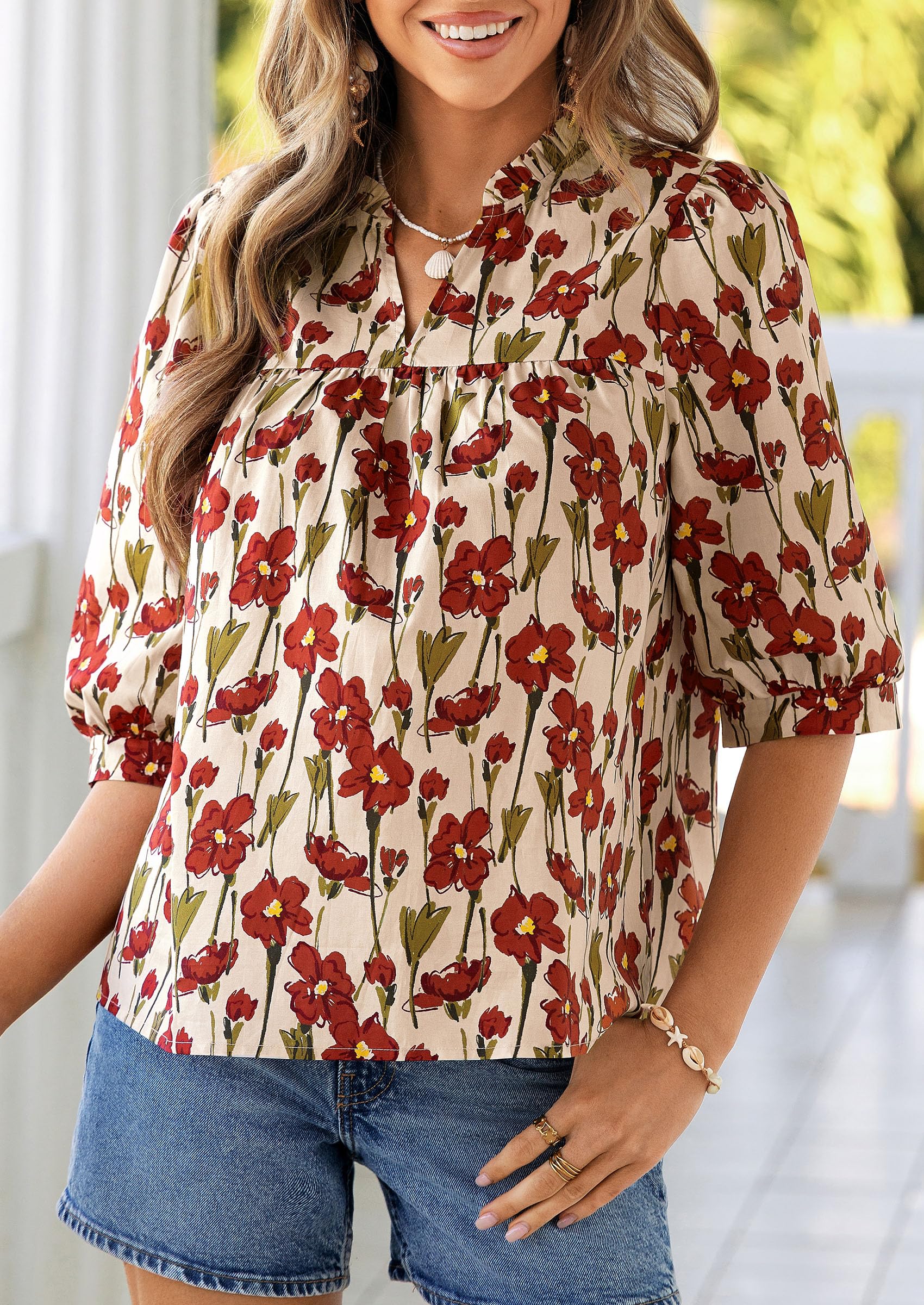 Women's Summer Floral Boho Dressy Casual Tops