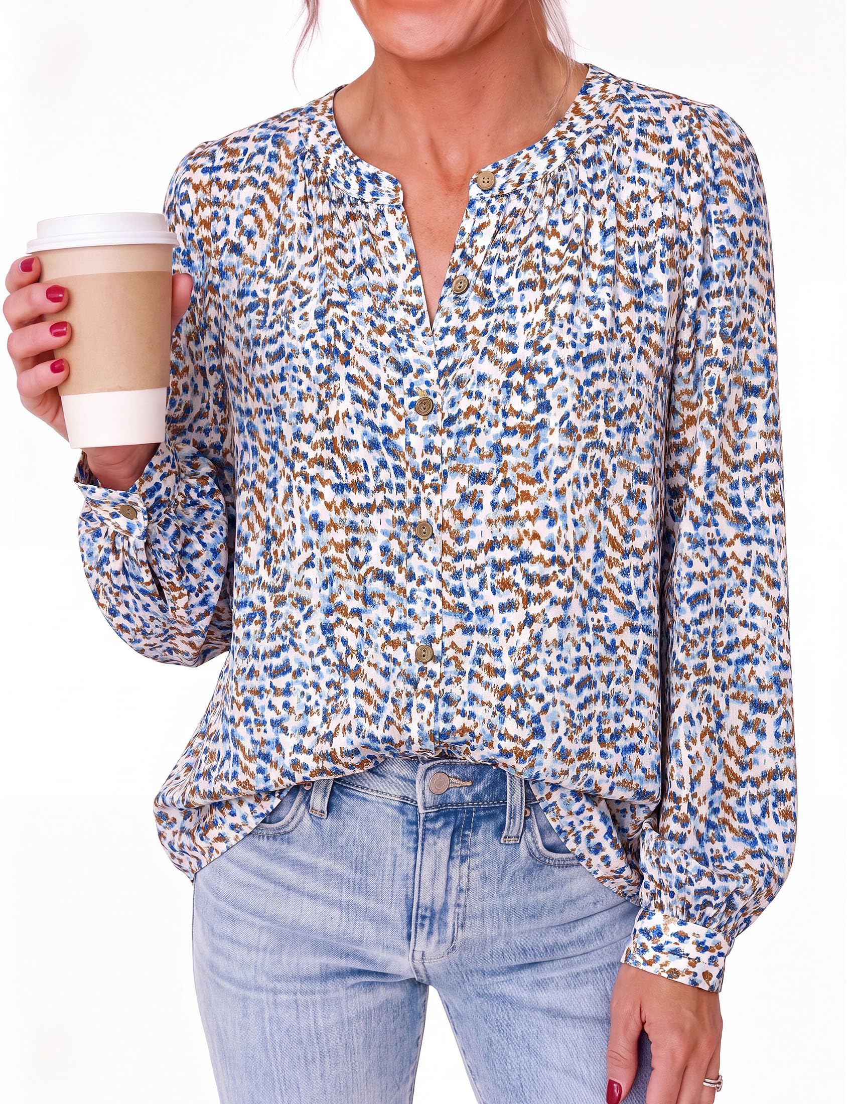 Women's Boho Tops Fall Long Sleeve Button Down Floral Blouses