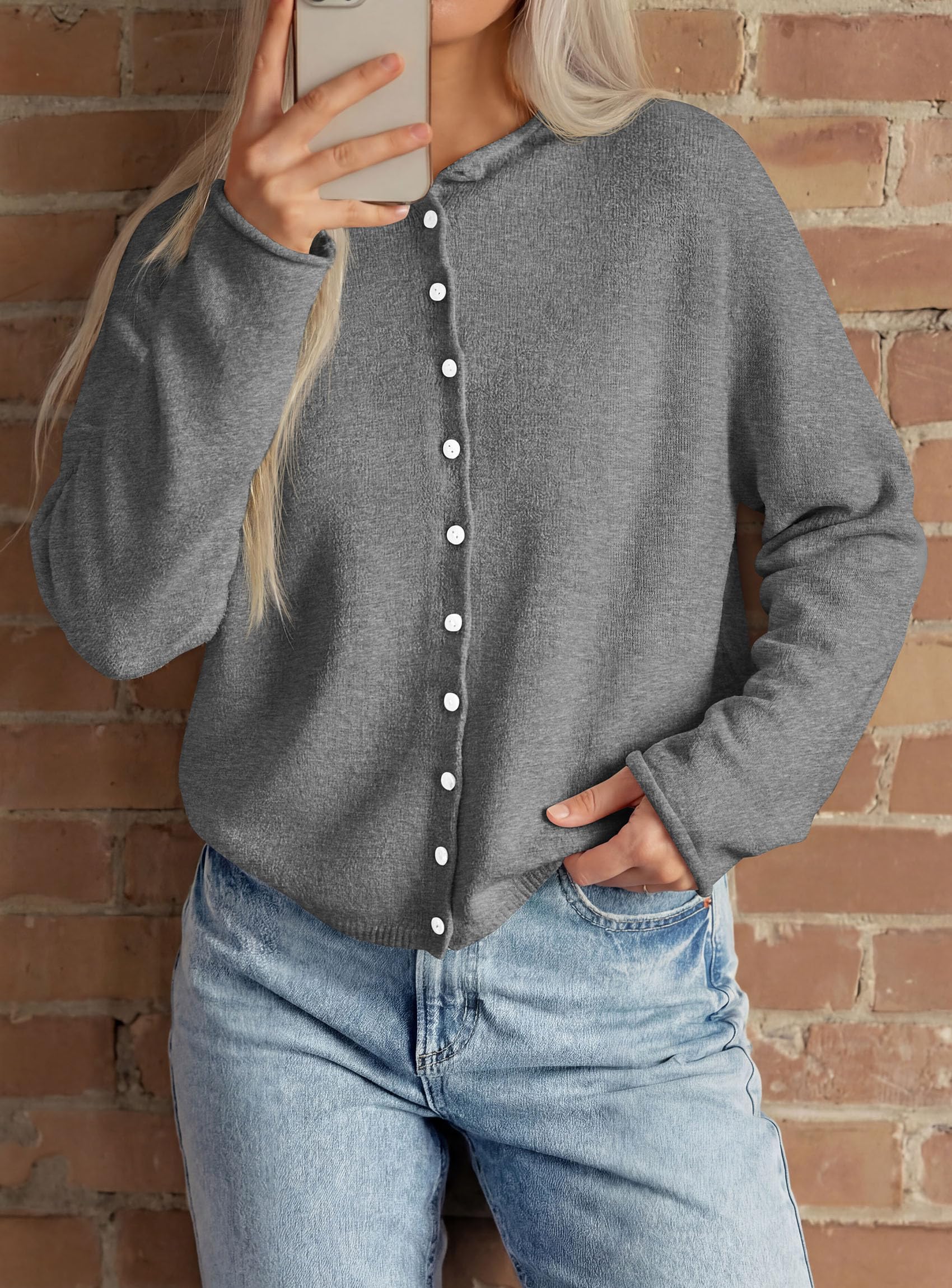 Button Up Cardigan for Women Knit Oversized Fall Sweaters Grey