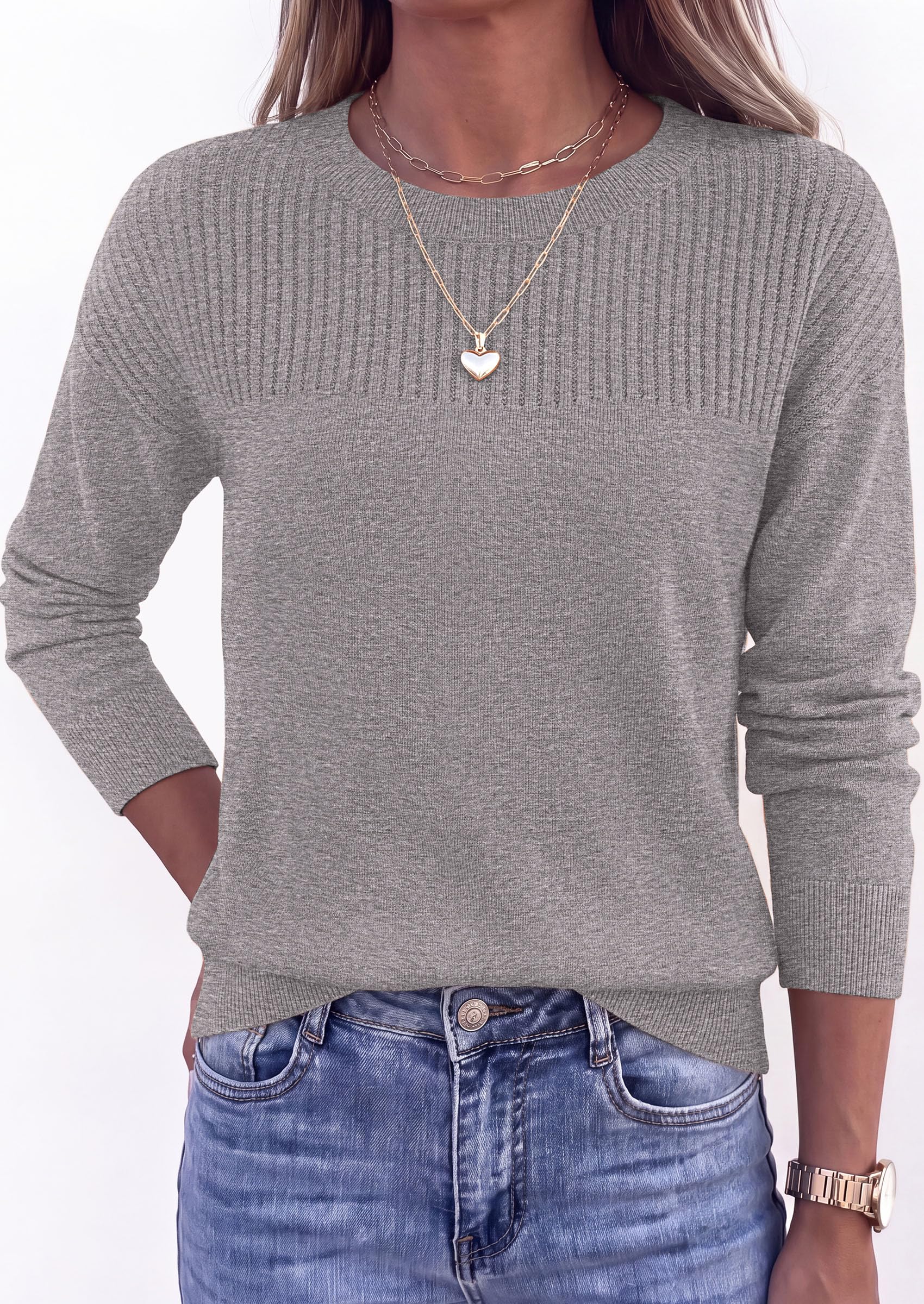 Sweaters for Women Fall Crewneck Knit Cropped Sweater