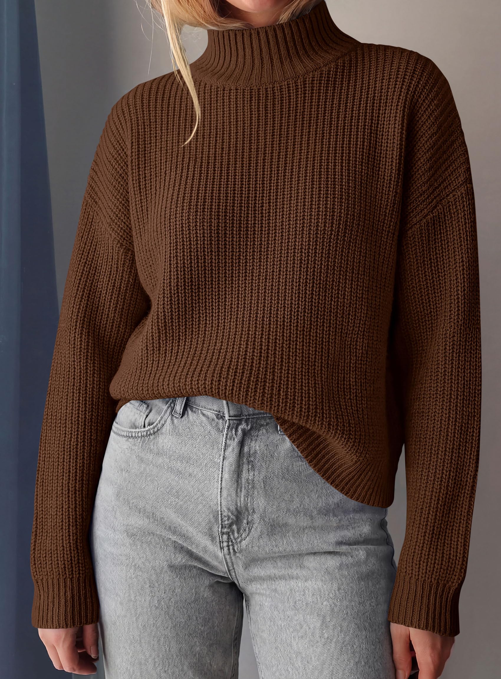 Women's Chunky Knit Fall Mock Turtleneck Pullover Sweaters