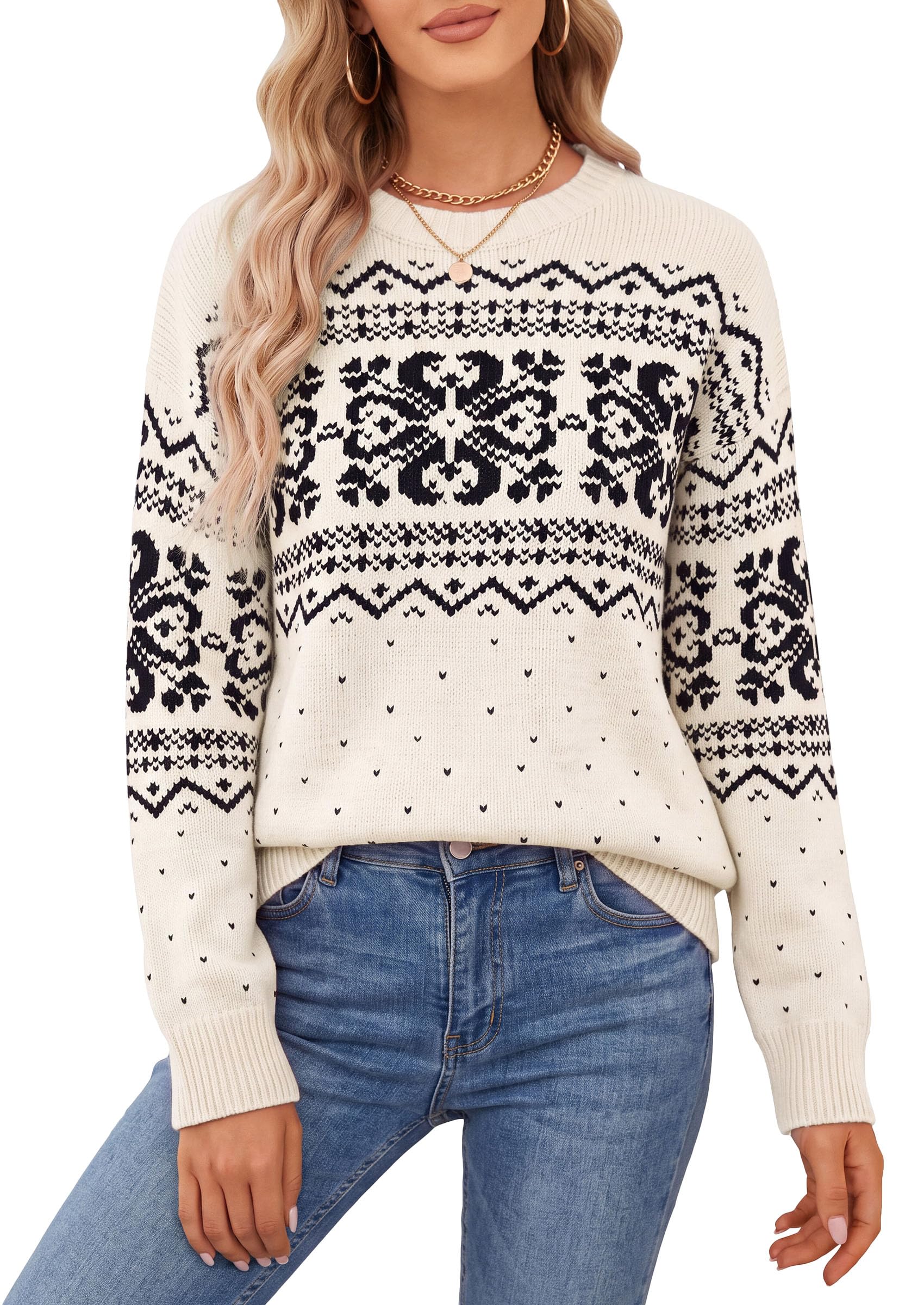 Sweaters for Women Fair Isle Oversized Pullover Fall Outfits