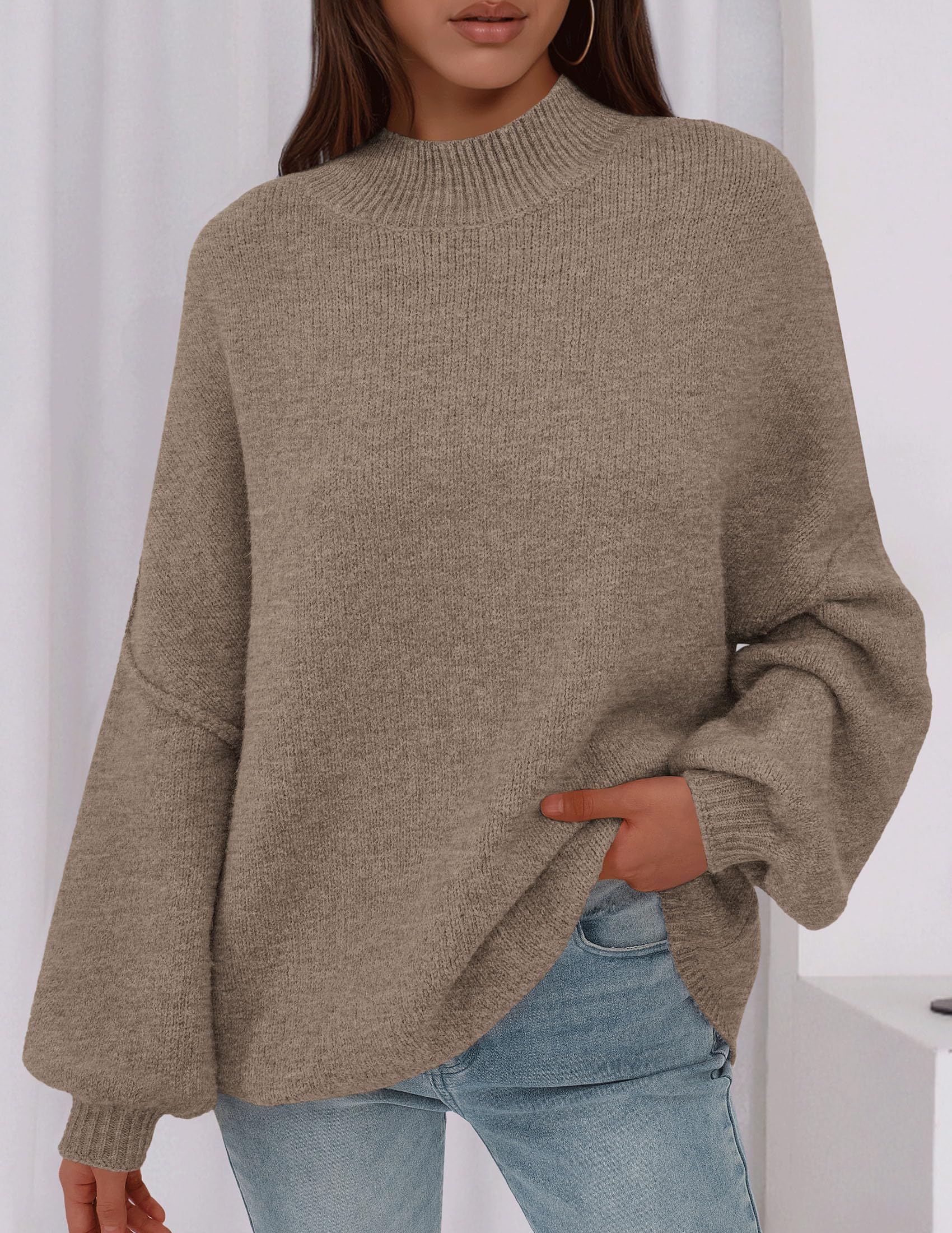 Women's Oversized Sweaters Fall Clothes (Dark Khaki,S)