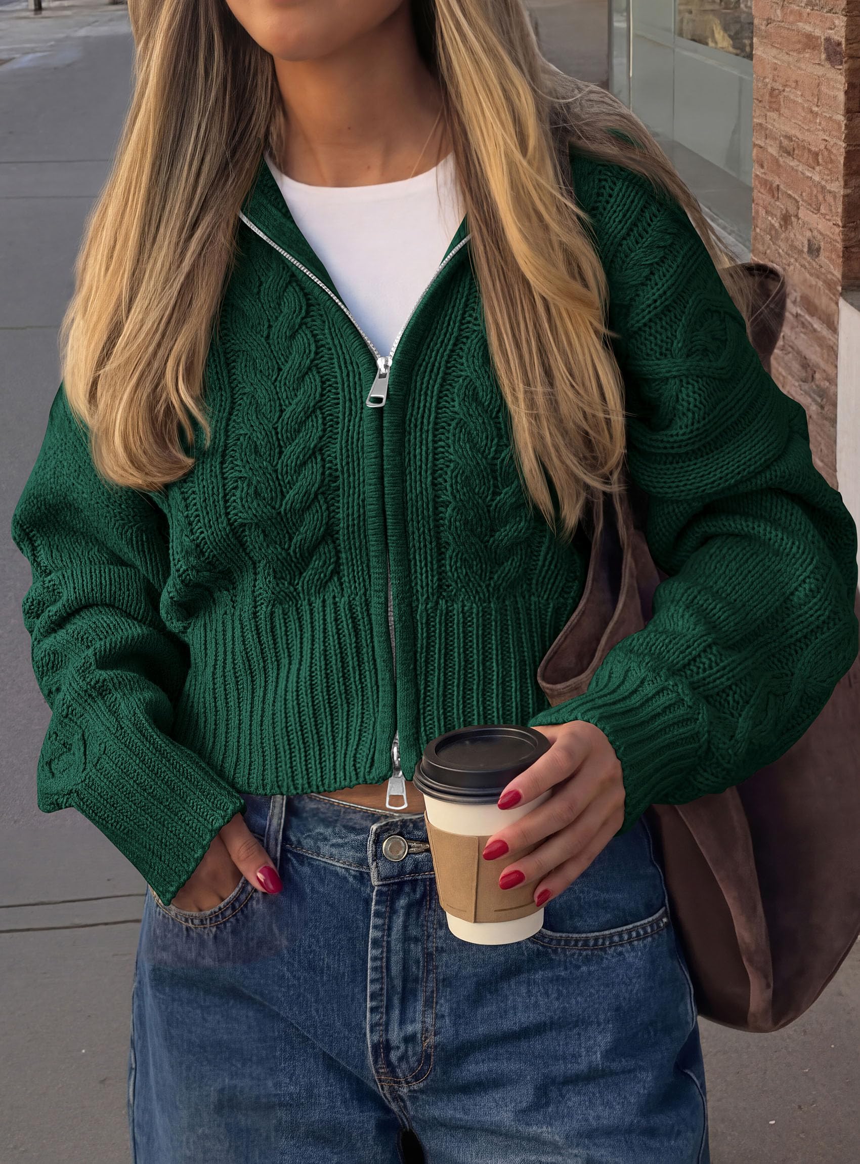 Women's Zip Up Cardigan Sweaters Cropped Jackets Fall Outfits