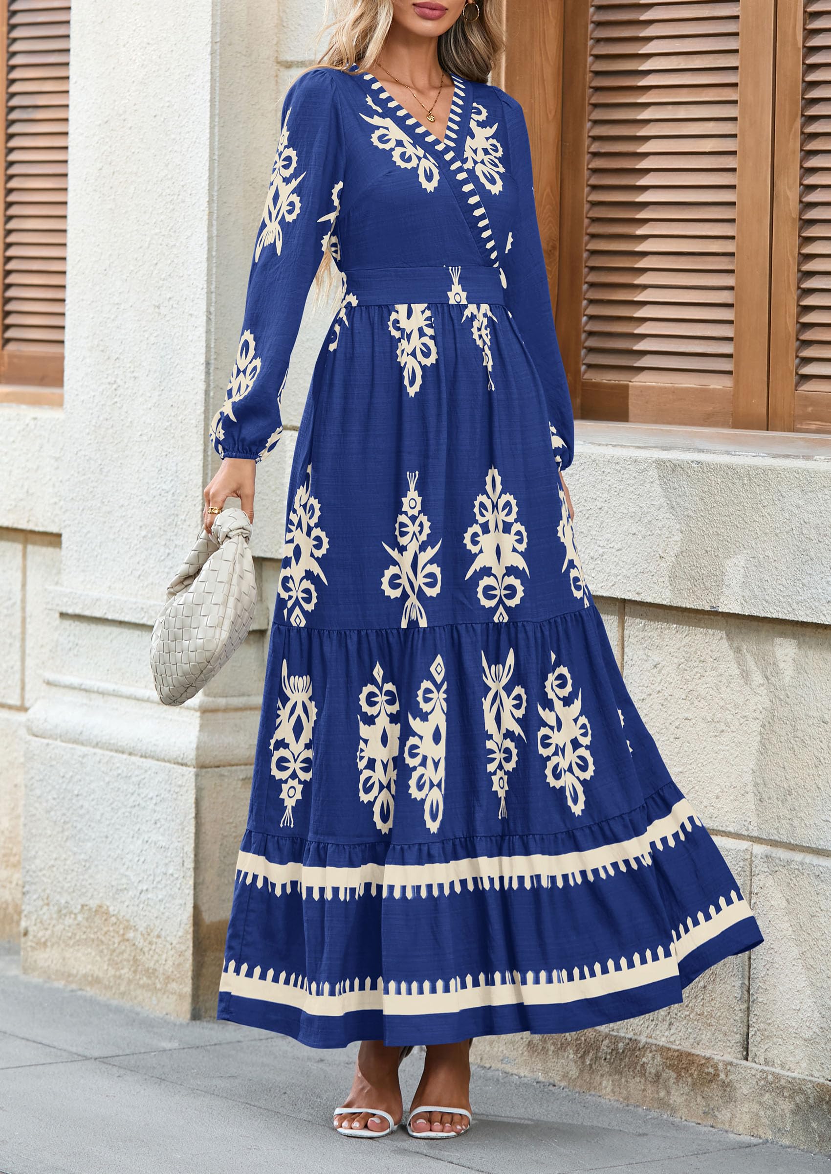 Women's Long Sleeve Floral Boho Maxi Wedding Guest Dress