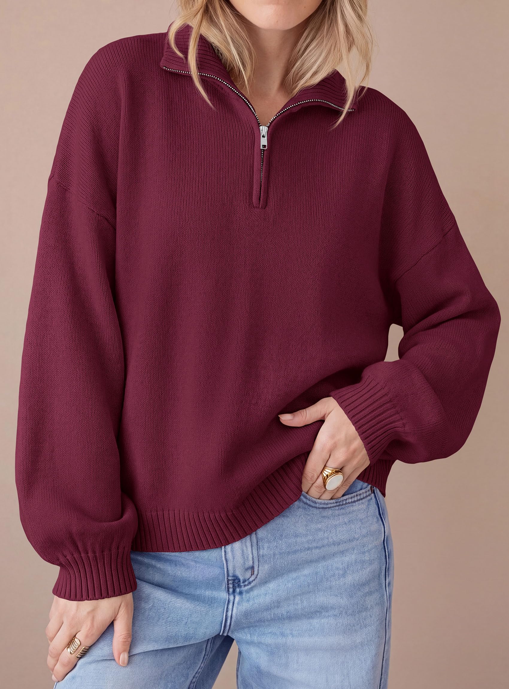 Women's Sweaters Oversized Quarter Zip Pullover Fall Outfits