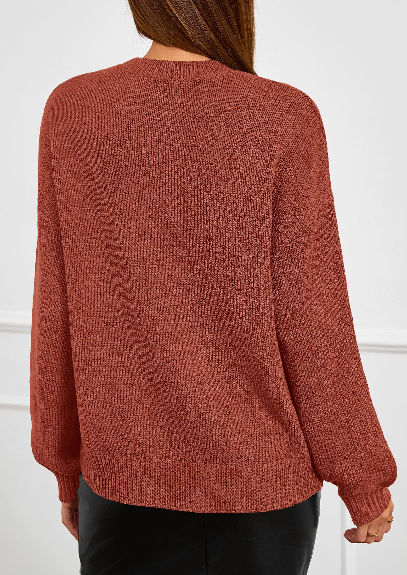Women's Oversized 3D Floral Knit Sweater,Red Brown,M