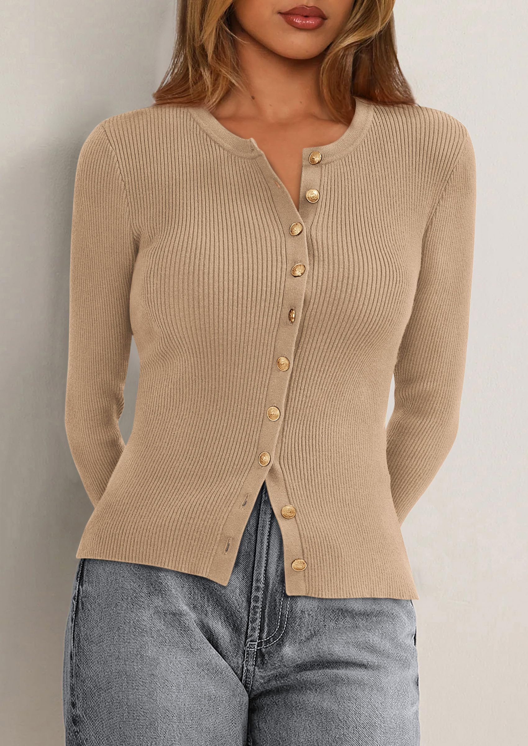 Women's Fall Lightweight Cardigan Sweaters,Light Khaki,S