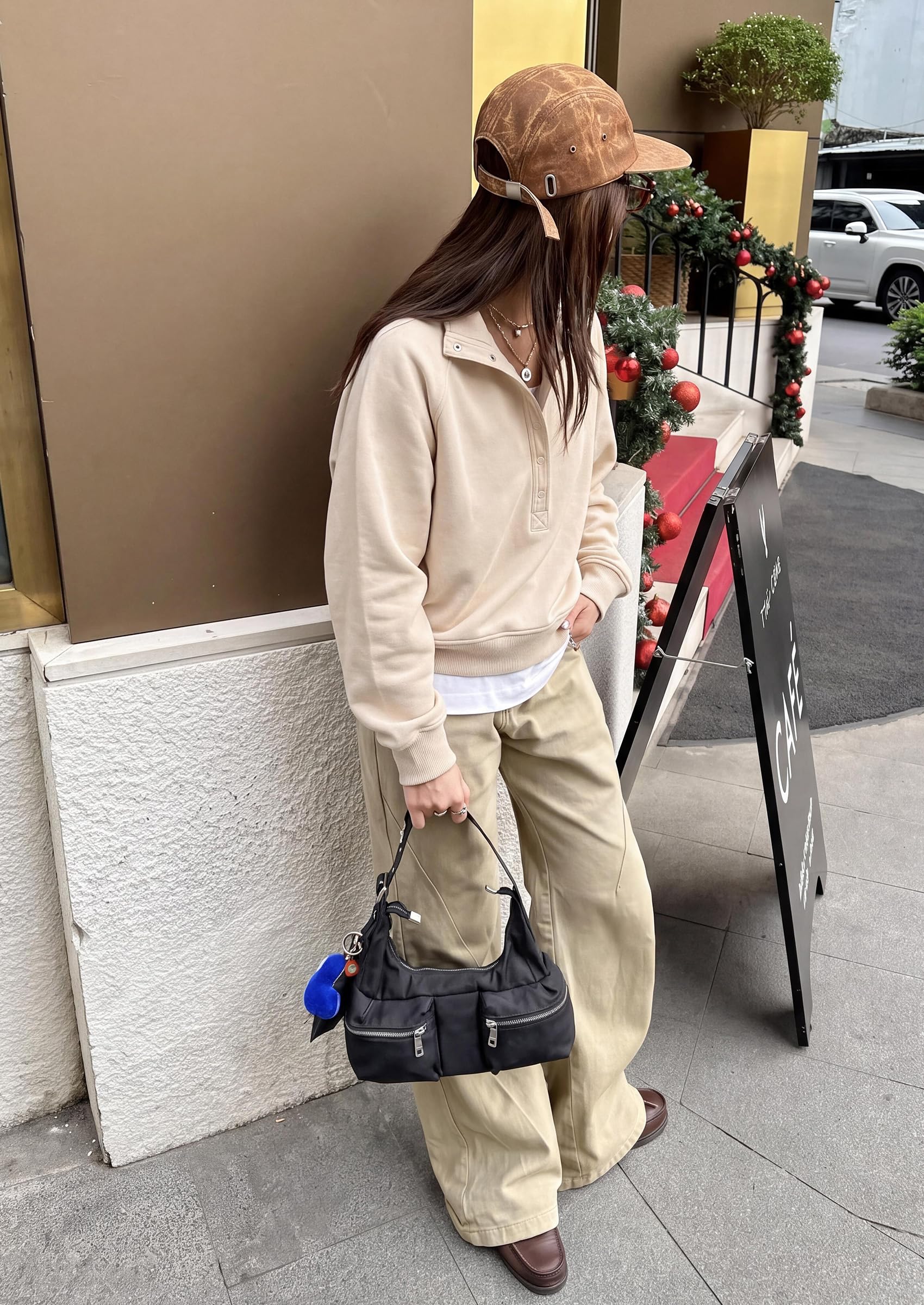 Women's Fall Oversized Sweatshirts Mock Neck Henley Pullover