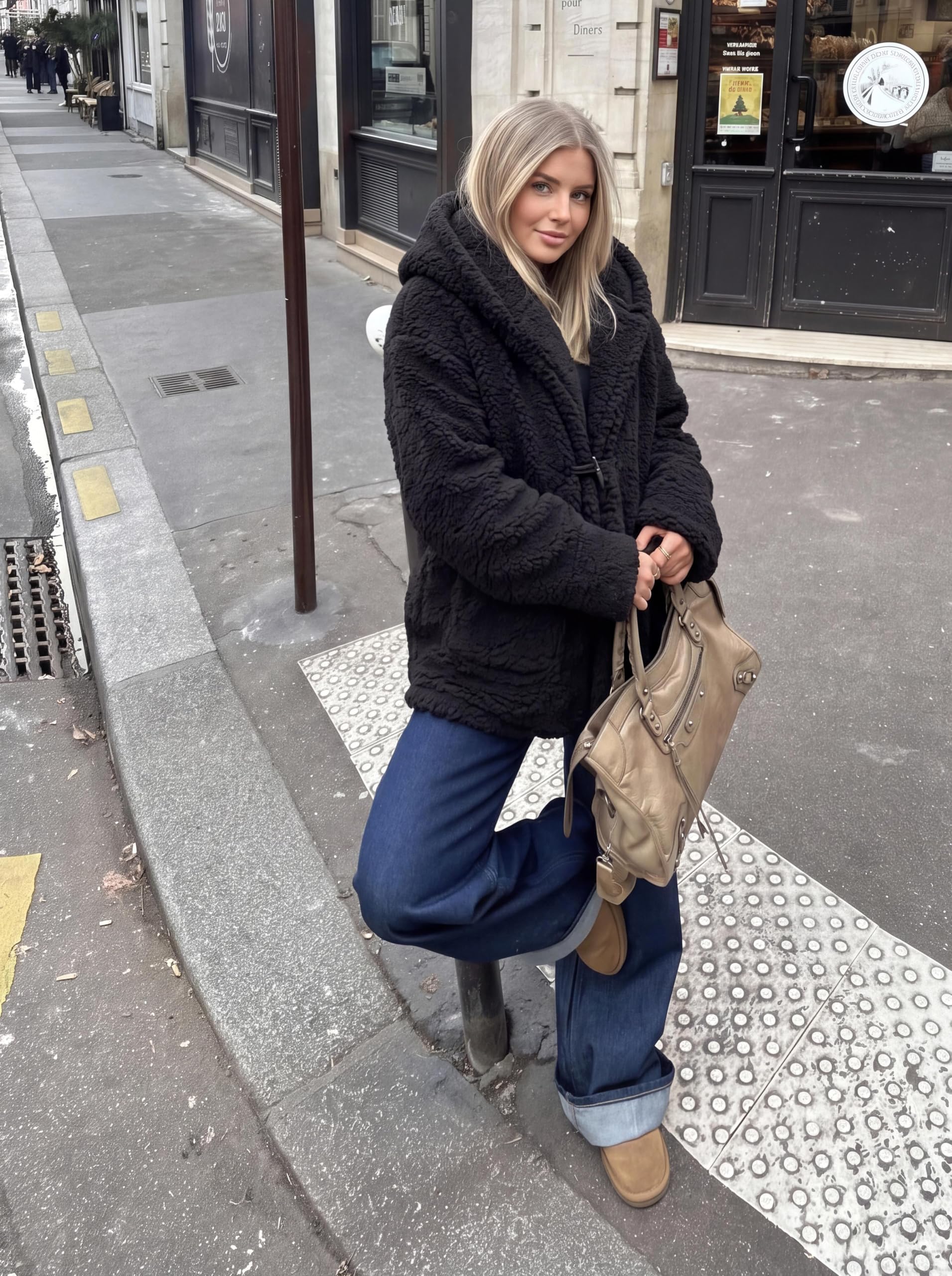 Women's Winter Warm Coats Hooded Faux Fur Sherpa Jacket