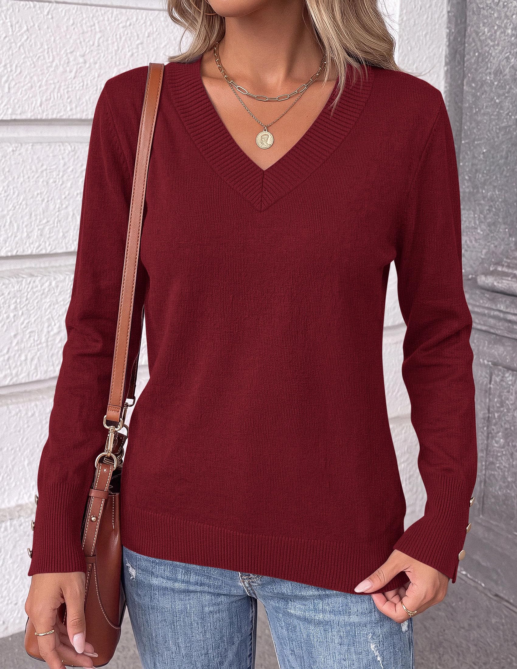 Fall Sweaters for Women V Neck Lightweight Pullover Top