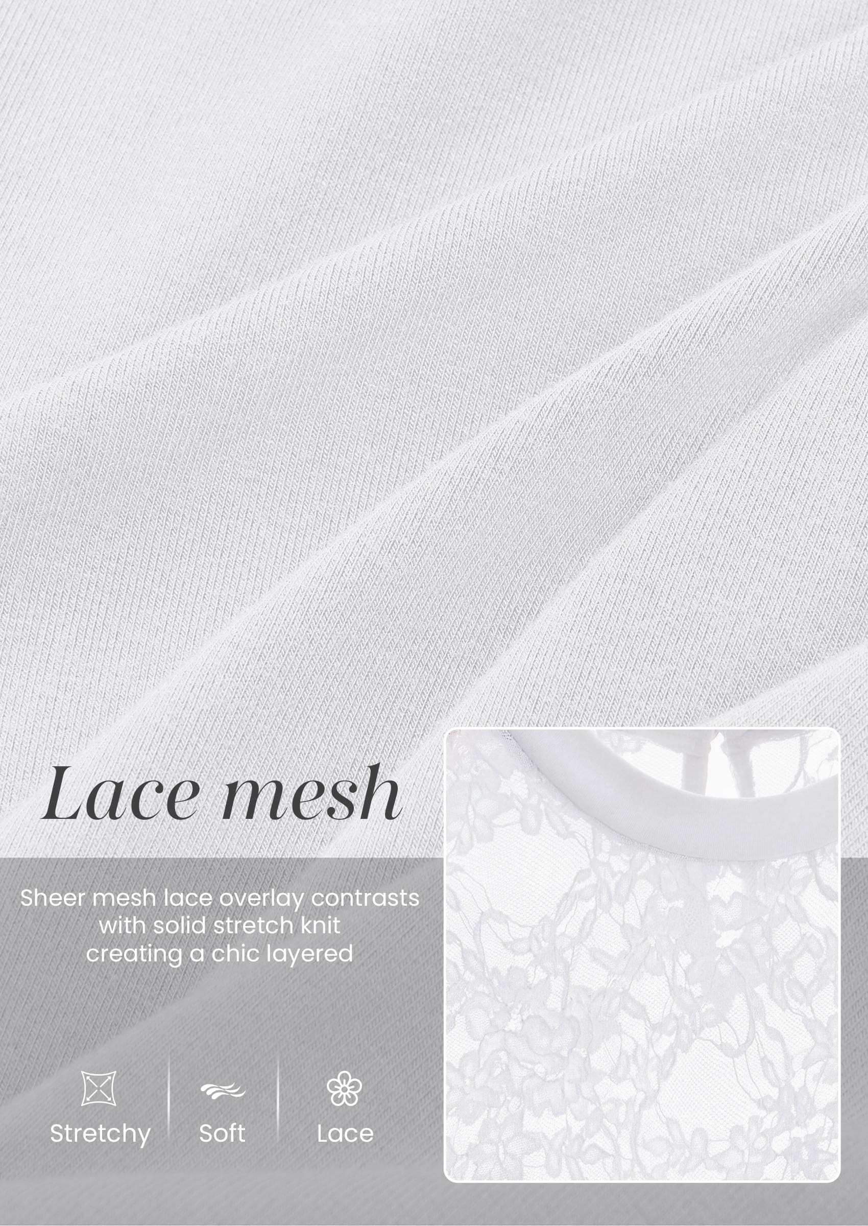 Womens Mesh Sheer Shirts Lace Long Sleeve Tops,White,L