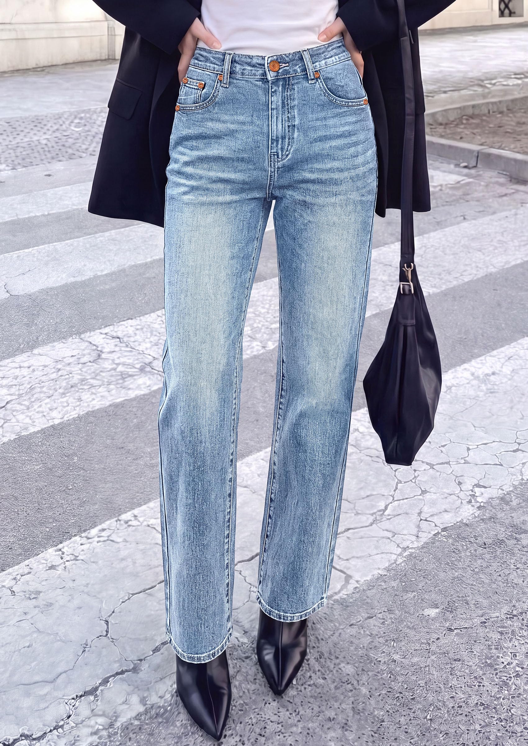 Womens Jeans Straight Leg Stretchy Relaxed Fit Wide Leg Jean