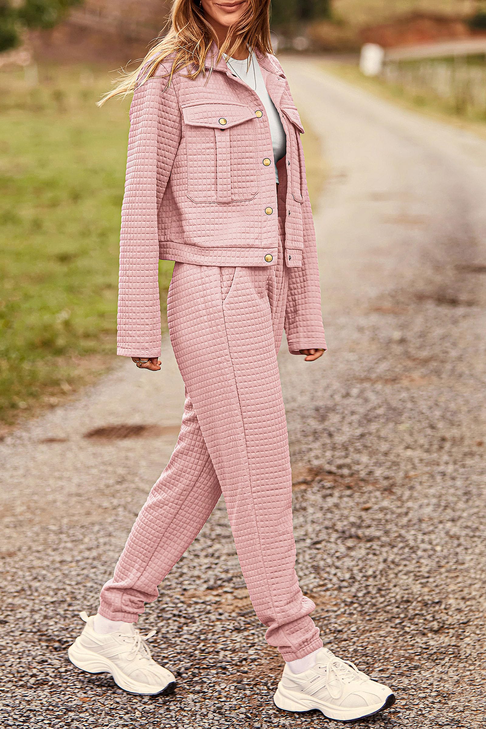 Women's 2 Piece Matching Lounge Sets Tracksuit,Pink,S