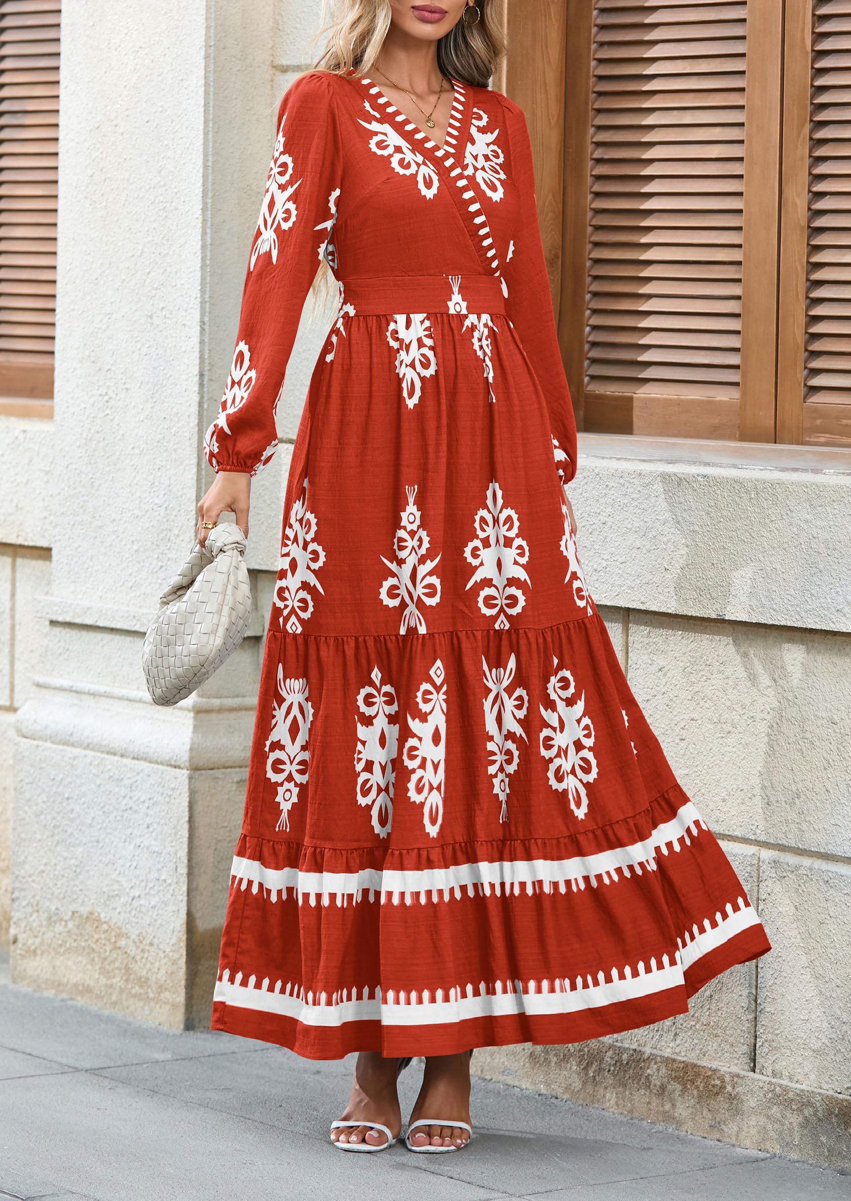 Women's Long Sleeve Floral Boho Maxi Wedding Guest Dress