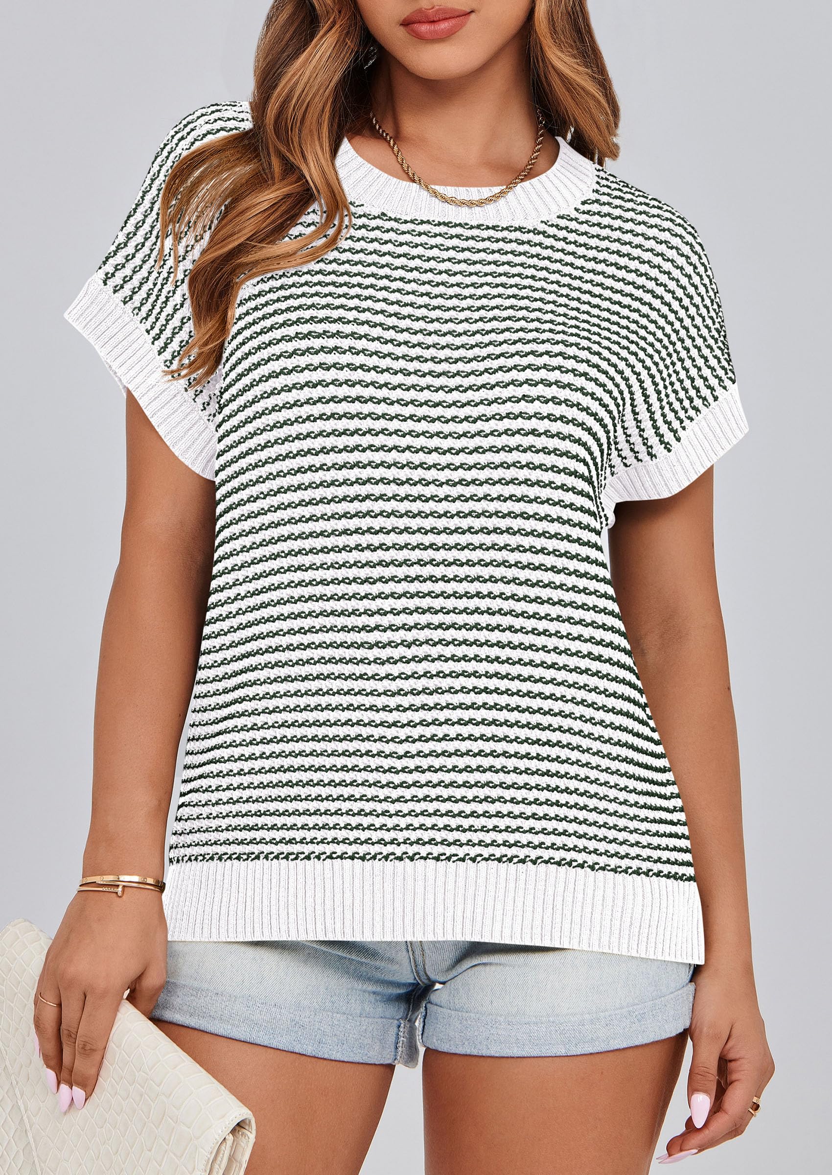Women's Striped Short Sleeve Sweater Vest