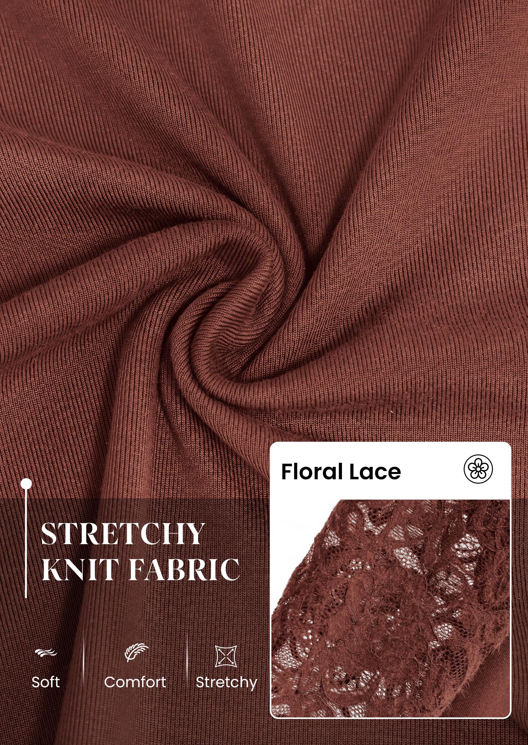 Sheer Lace Raglan Long Sleeve Shirts for Women,Brick Red,S