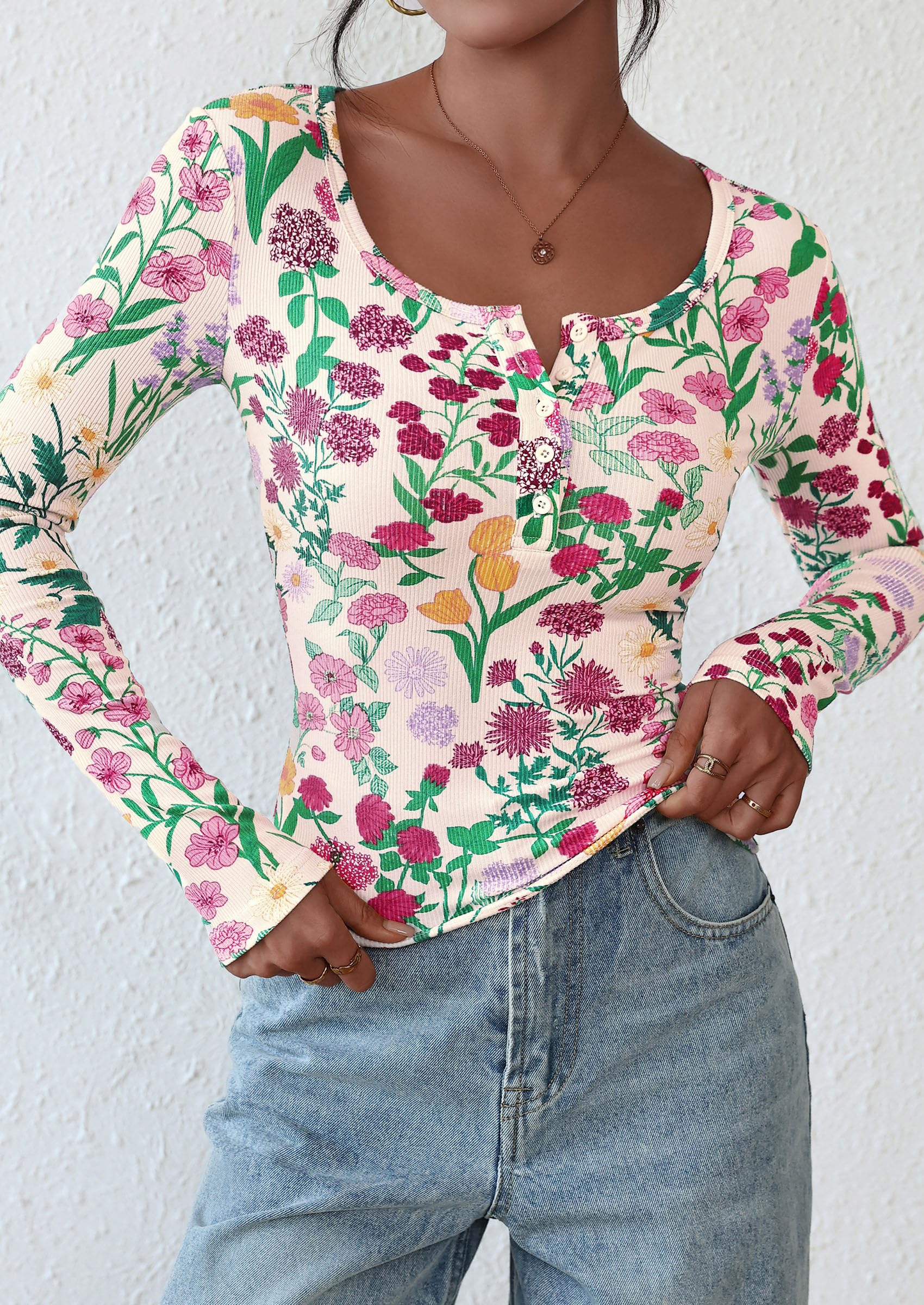 Women's Fall Long Sleeve Henley T Shirts