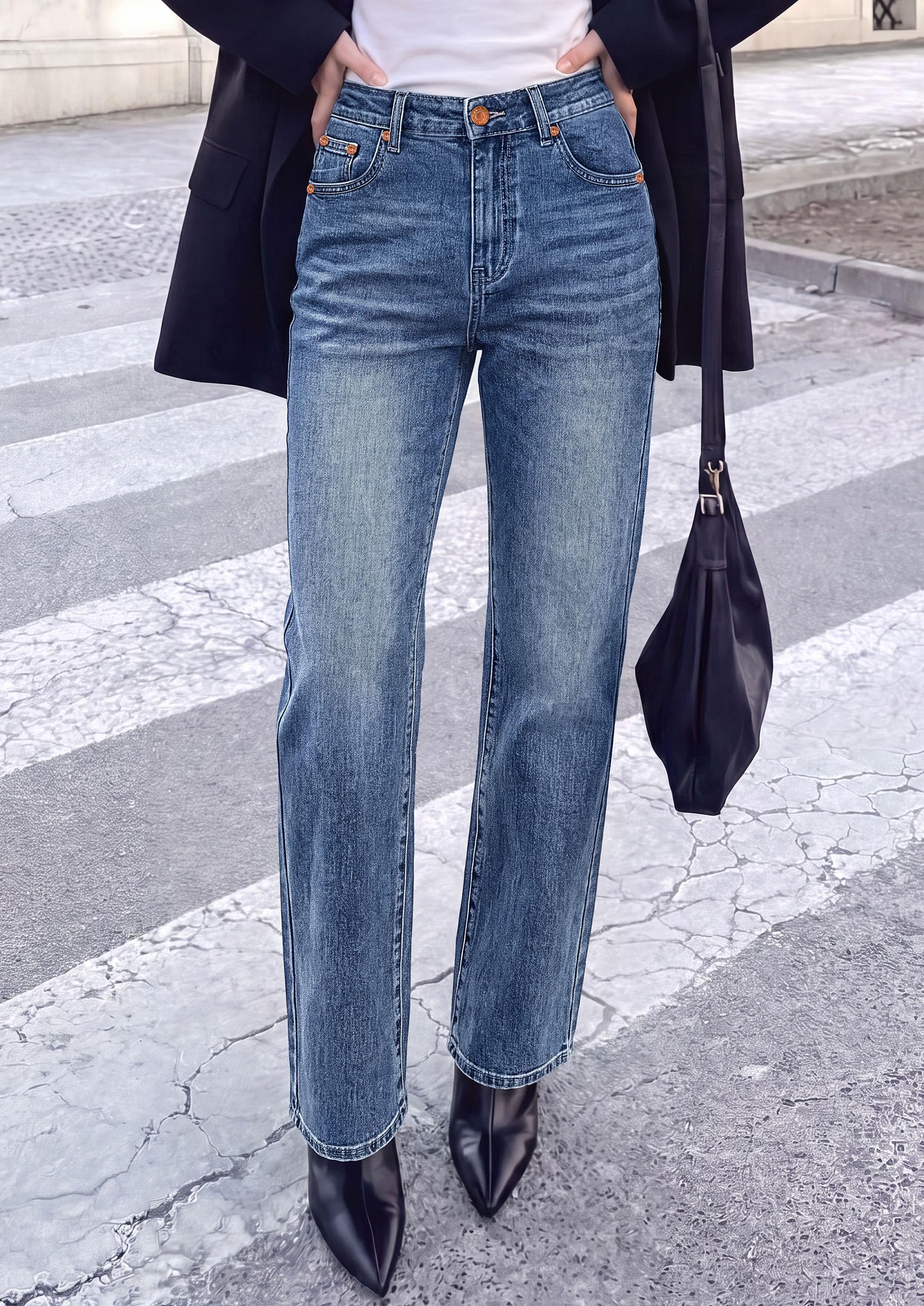 Womens Jeans Straight Leg Stretchy Relaxed Fit Wide Leg Jean